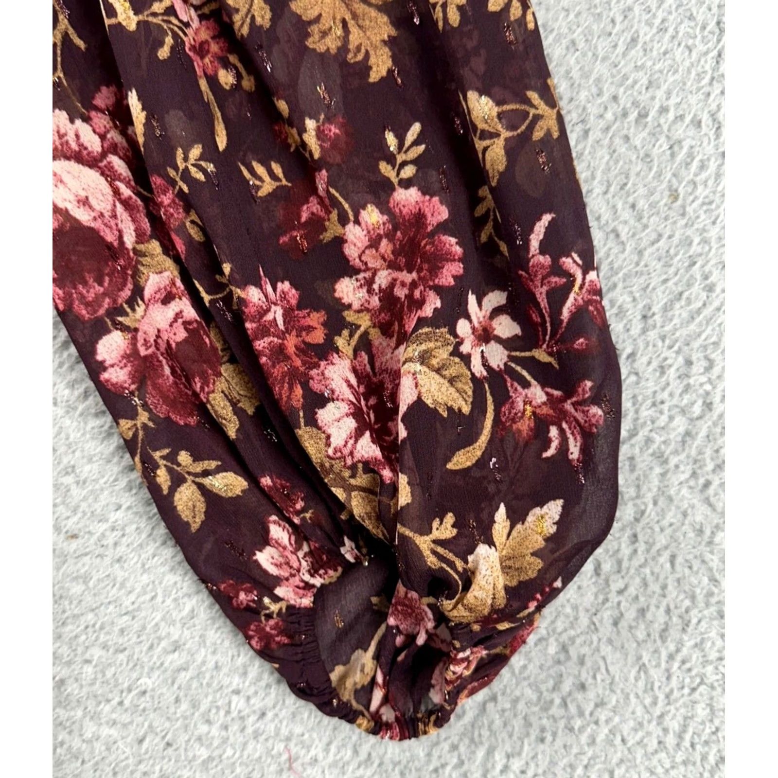Express Express Dress Women Small Maroon Floral Ruched Wrap Ruffle Mini Fairy NEW Dress Size S / US 4 / IT 40 - 7 Thumbnail