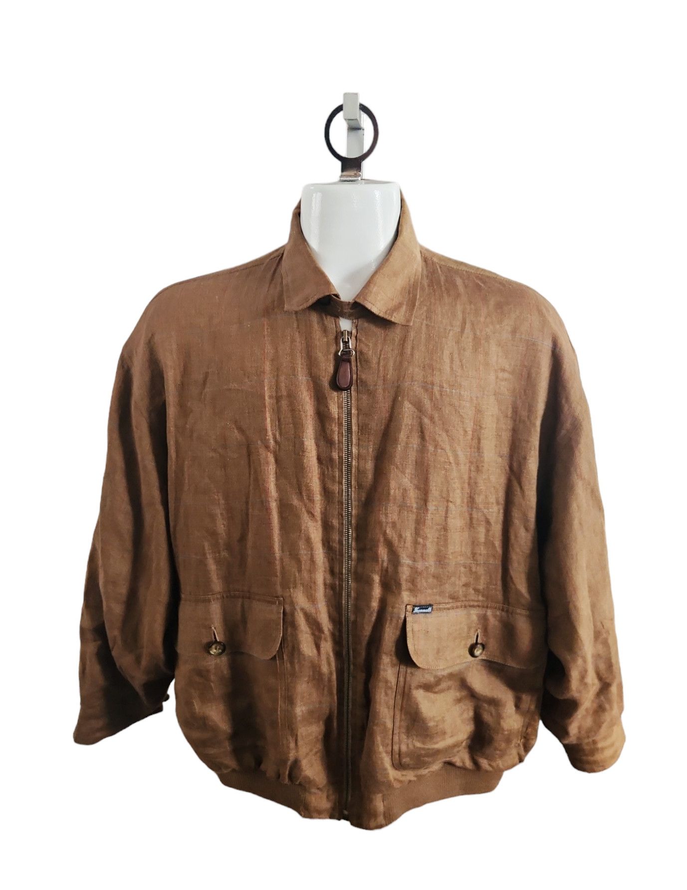 image of Faconnable By Albert Goldberg VTG 100% Linen Brown Jacket L, Men's (Size Large)