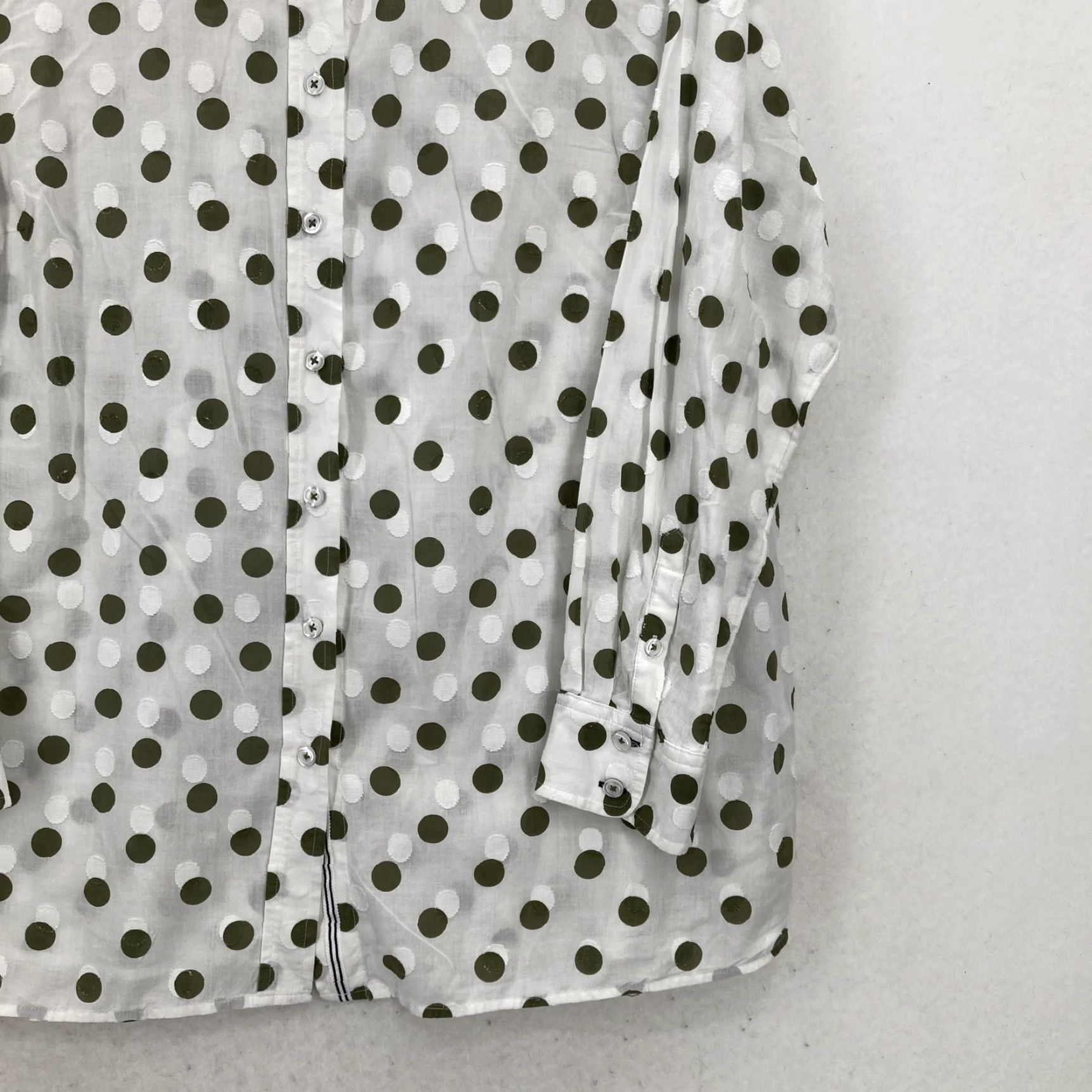 Talbots Talbots Shirt Womens 1X White Olive Green Polka Dot Button Front Summer Casual Shirt Size XL / US 12-14 / IT 48-50 - 3 Thumbnail