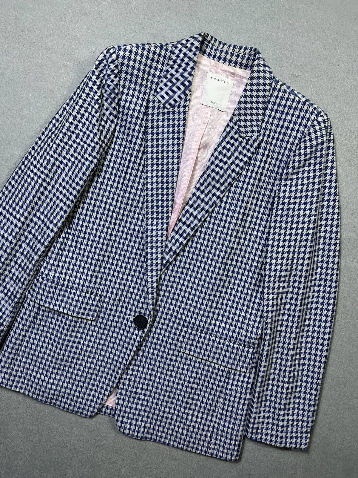 Sandro Sandro Blue Houndstooth Single-Breasted Jacket Size XS / US 0-2 / IT 36-38 - 4 Thumbnail