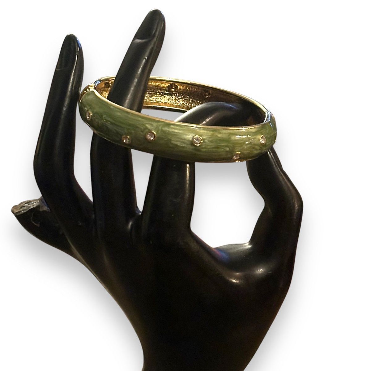 Other Olive green enamel rhinestone hinged bracelet Size ONE SIZE - 2 Thumbnail