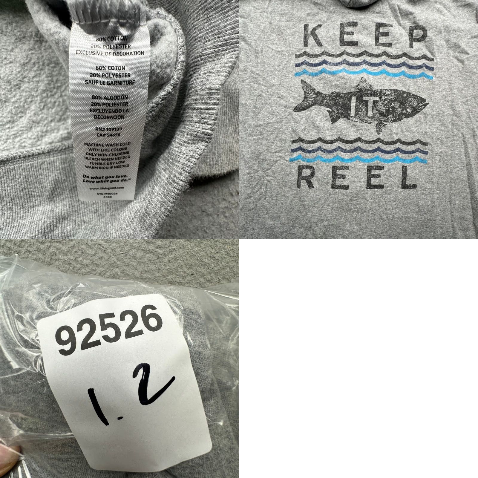 Life is Good Life is Good Keep Reel Fishing Full Zip Hoodie Sweatshirt Jacket Mens XL Gray Graphic Size US XL / EU 56 / 4 - 8 Thumbnail