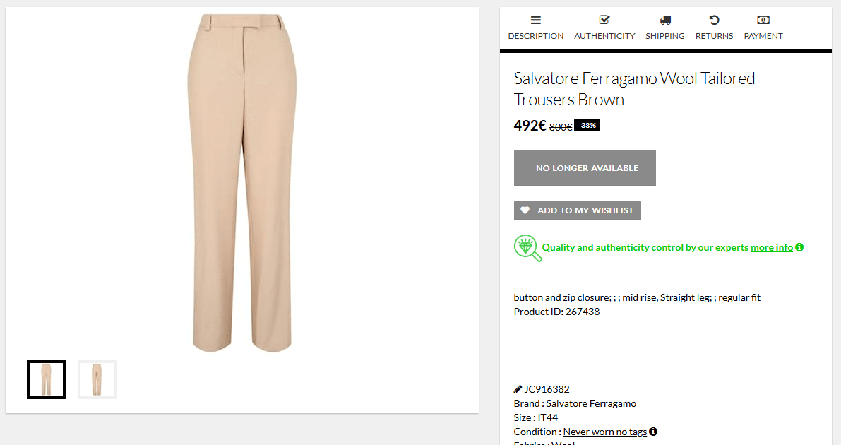Salvatore Ferragamo RRP 800€ Salvatore Ferragamo Wool Tailored Trousers Taupe Size 28" / US 6 / IT 42 - 2 Thumbnail