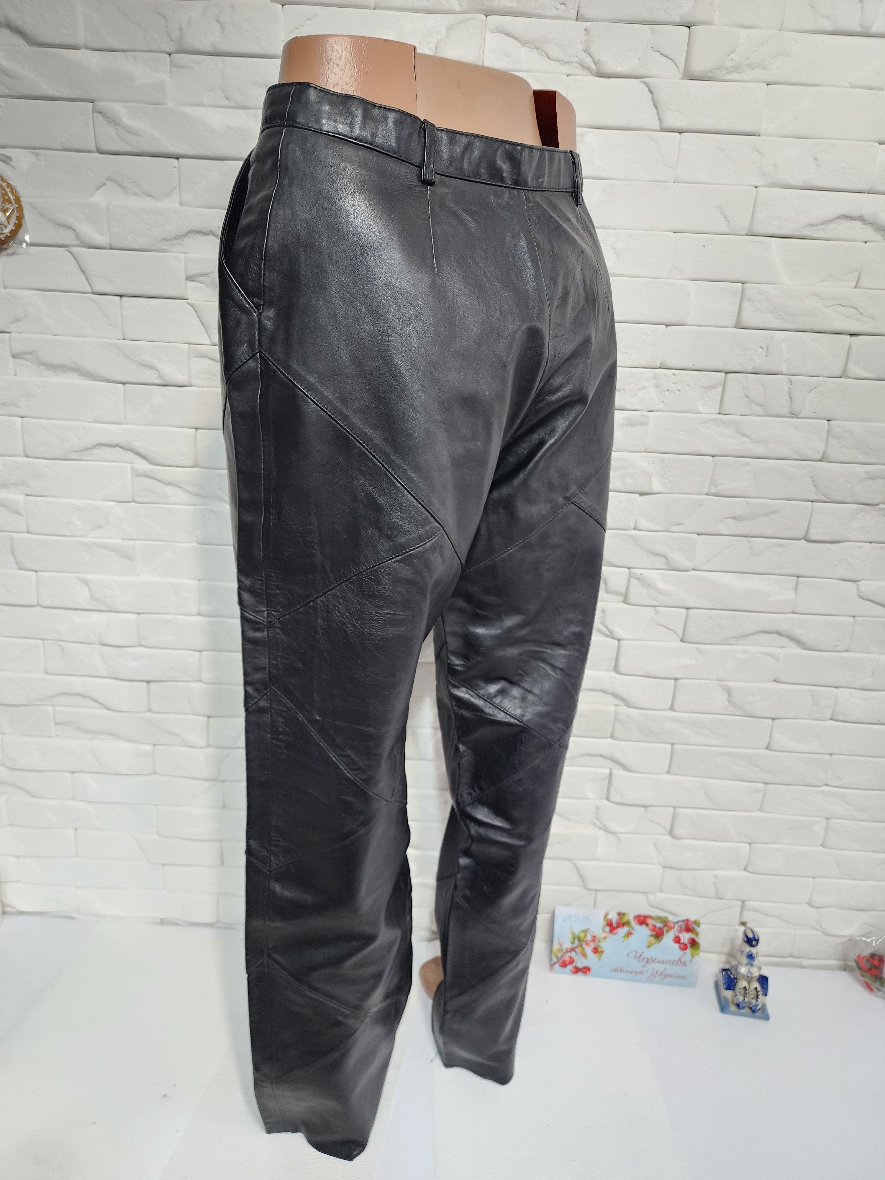 Other Black Leather Pants: Women's Style Genuine Leather Trousers Size 33" - 6 Thumbnail