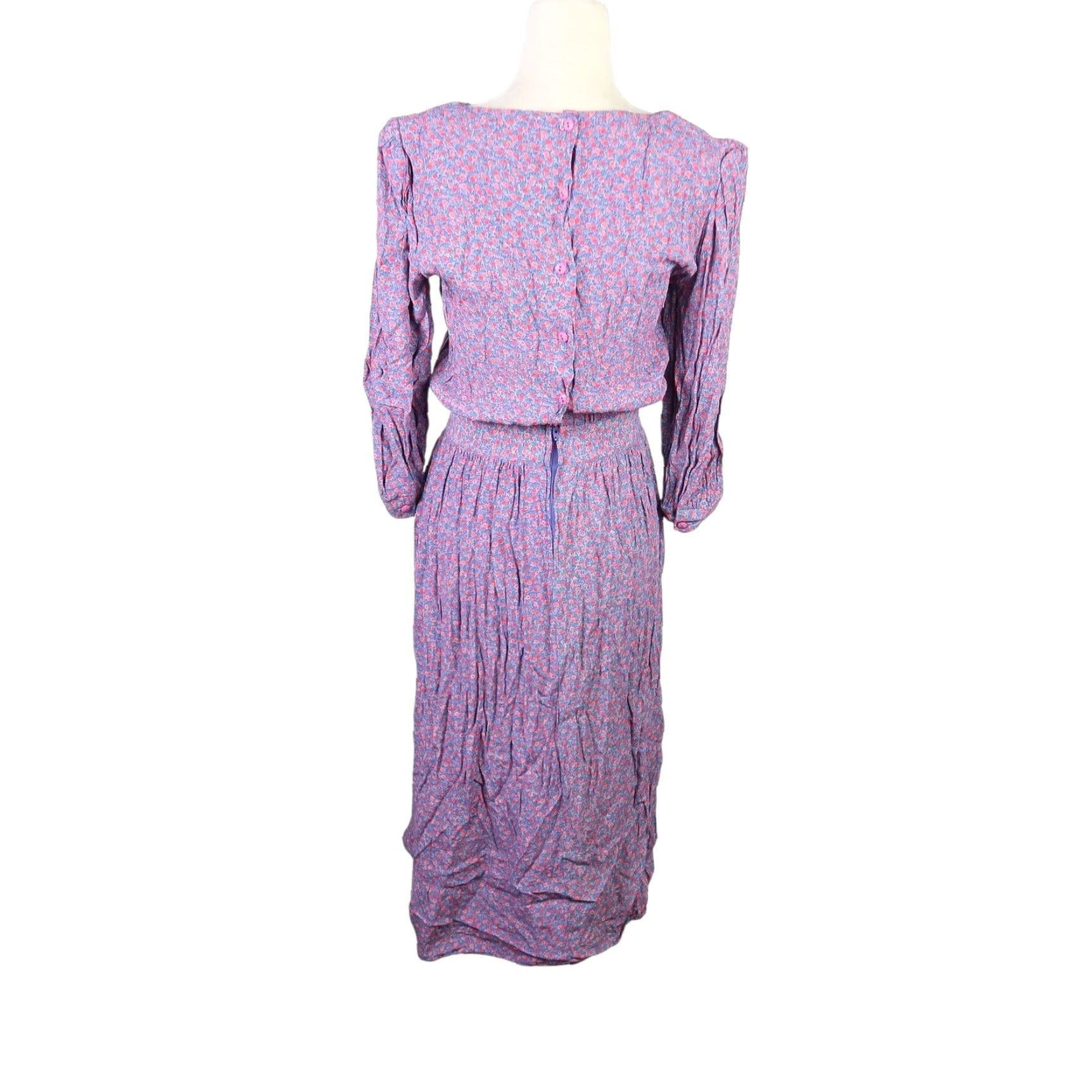 Vintage VINTAGE Karin Stevens Dress Midi Floral 80s Blue Pink Womens 6 Rayon Floral Casual Workwear 80s 90s Size M / US 6-8 / IT 42-44 - 4 Thumbnail