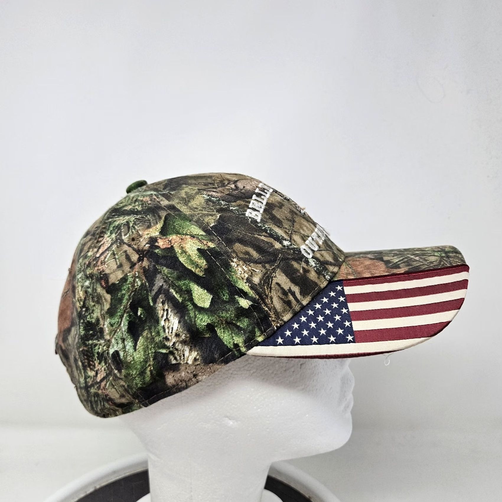 Vintage Outdoor Cap Hat Mens Camouflage Green Cotton Polyester Adjustable Strap Back USA Embroidered Deer Pattern Hunting Patriotic Canvas Cap Size ONE SIZE - 3 Thumbnail