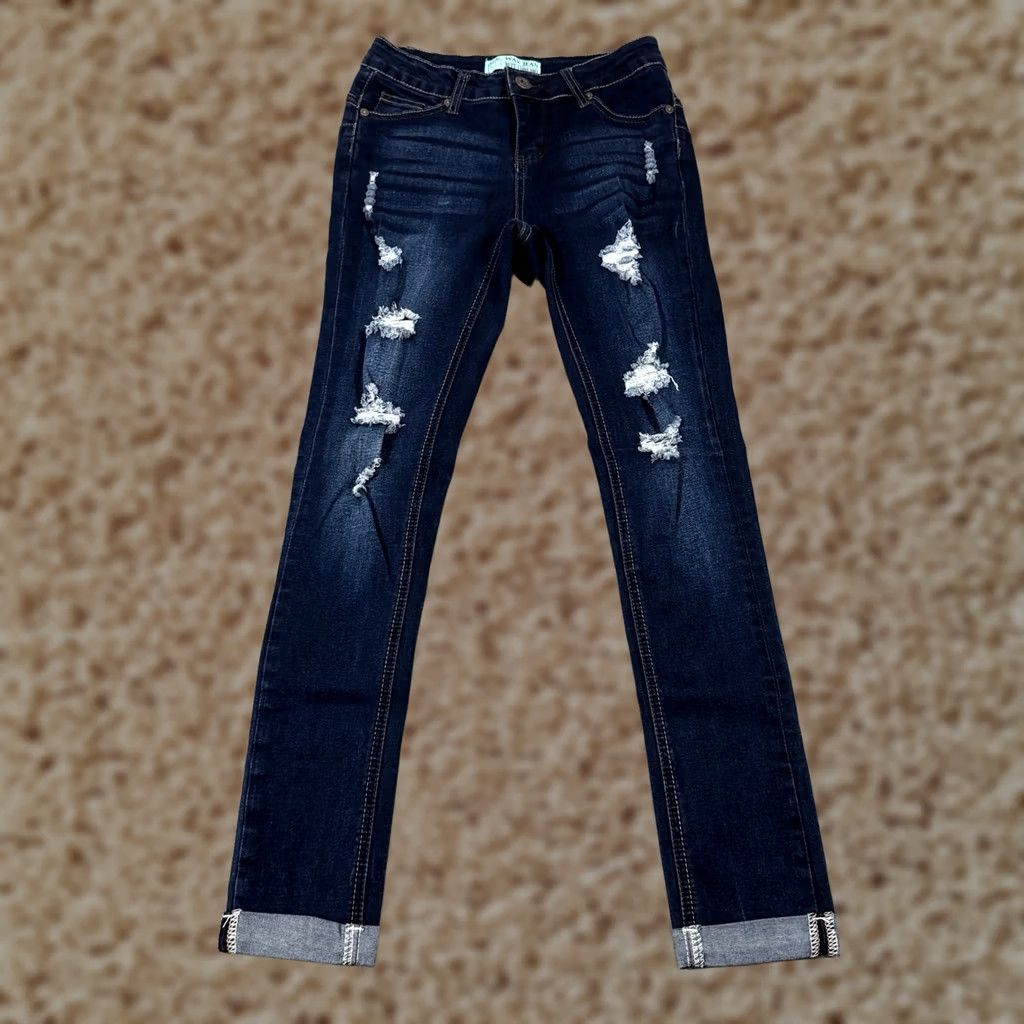 Vintage Wax Jean Stretch Distressed Cuffed Jeans Women's Size 0 Blue Size 25" / US 0 / IT 36 - 1 Thumbnail