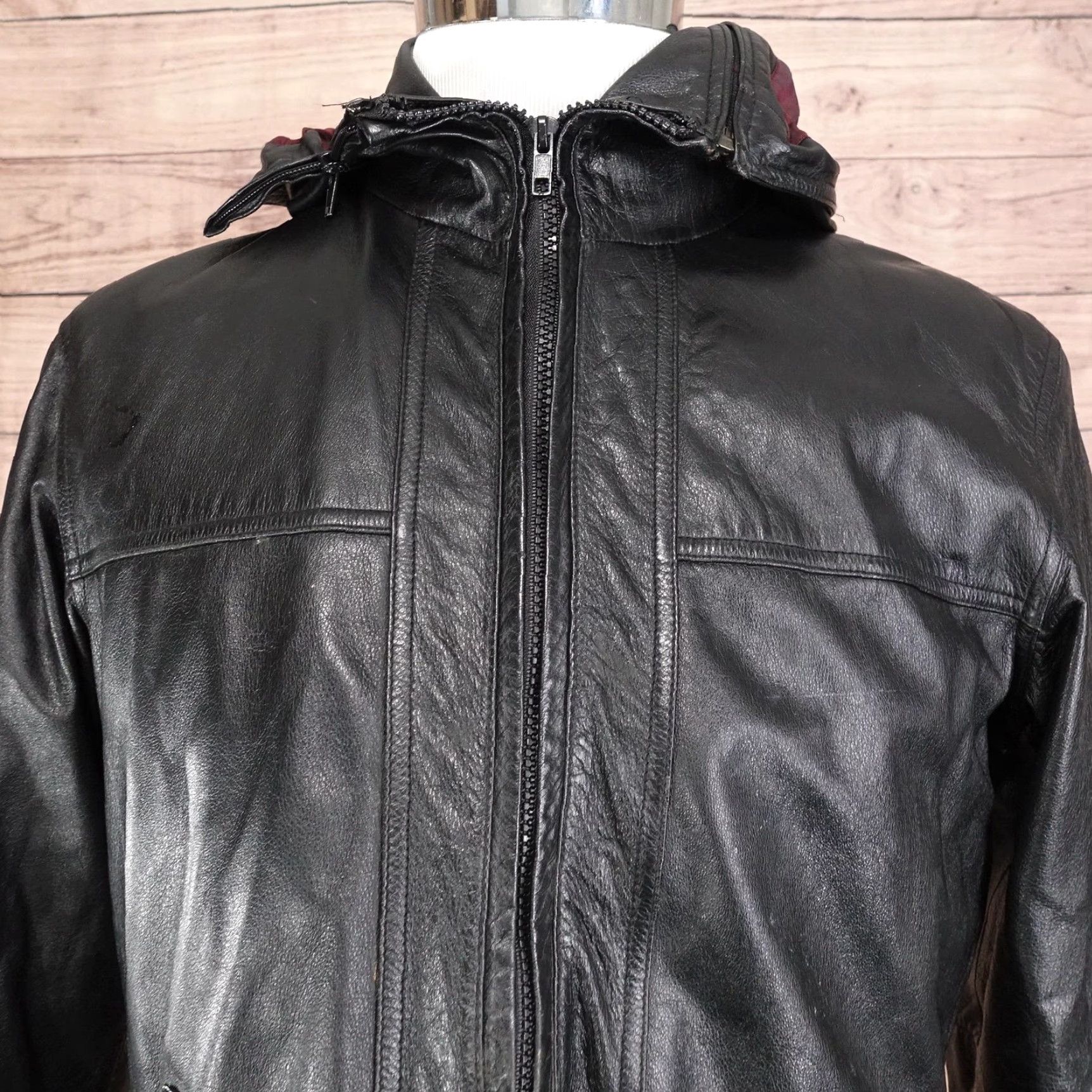 Vintage Wilsons Leather Jacket Mens Large Black Hooded Thinsulate 3M Zip Parka Size US L / EU 52-54 / 3 - 2 Thumbnail
