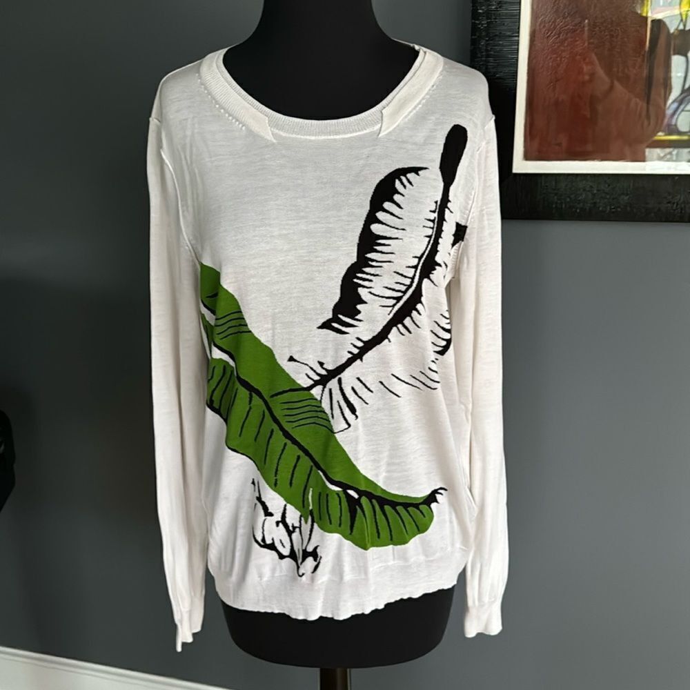 Sonia Rykiel SONIA RYKIEL WHITE PALM LEAF INTARSIA SWEATER. Silk blend. Size L / US 10 / IT 46 - 5 Thumbnail