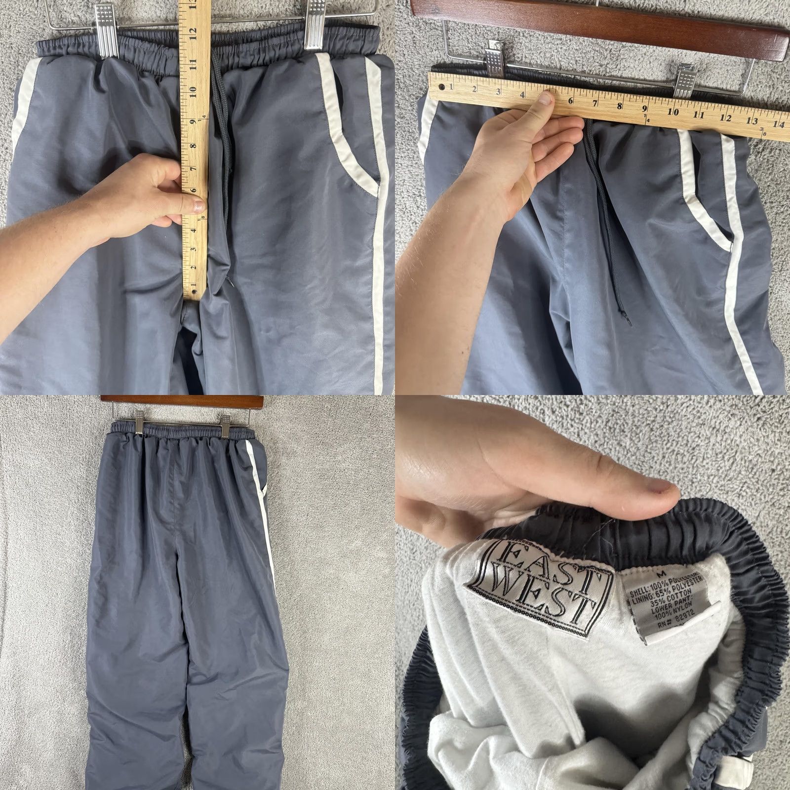 Vintage East West Track Pants Mens M Gray Lined Side Stripe Woven Athletic Size US 31 - 8 Thumbnail