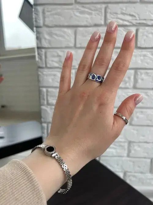 Jewelry Blue Enamel Engrave Flower Ring Size ONE SIZE - 3 Thumbnail