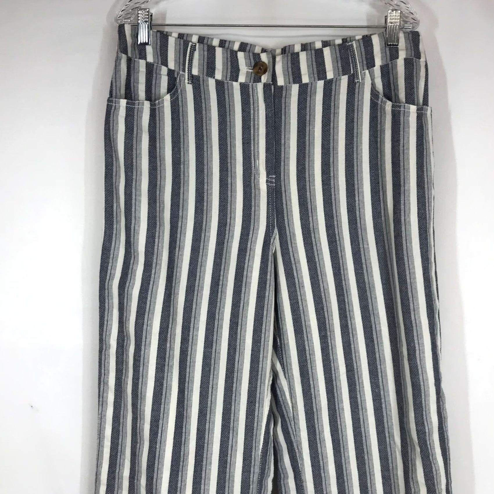 Vintage Chicos Cotton Pants Relaxed Fit Wide Leg Striped Blue White Size 1.5 Regular Womens Size 30" / US 8 / IT 44 - 2 Thumbnail