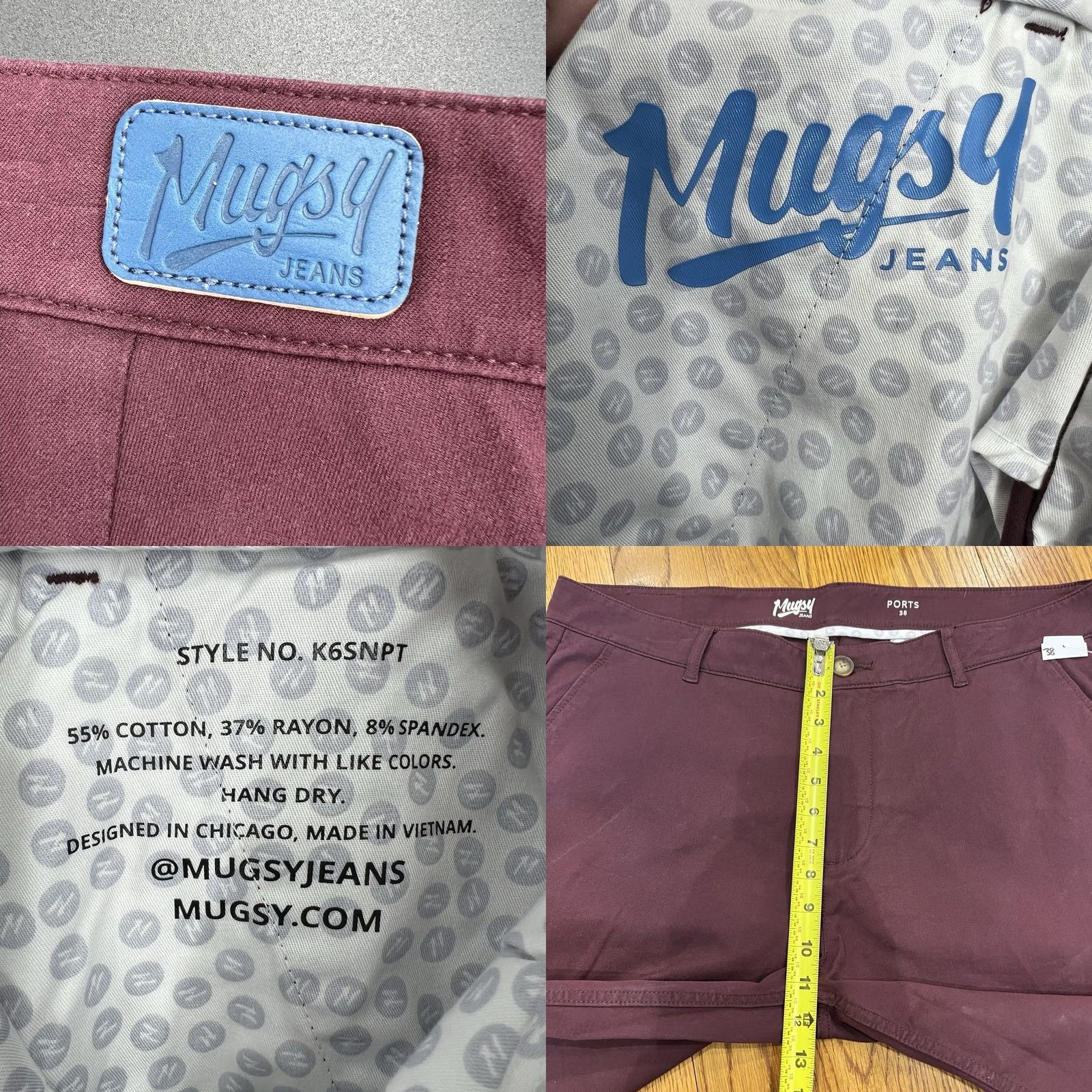 Vintage Mugsy Chino Shorts Mens 38 Burgundy Stretch Flat Front 5-Pocket Preppy Golf Casual Size US 38 / EU 54 - 8 Thumbnail
