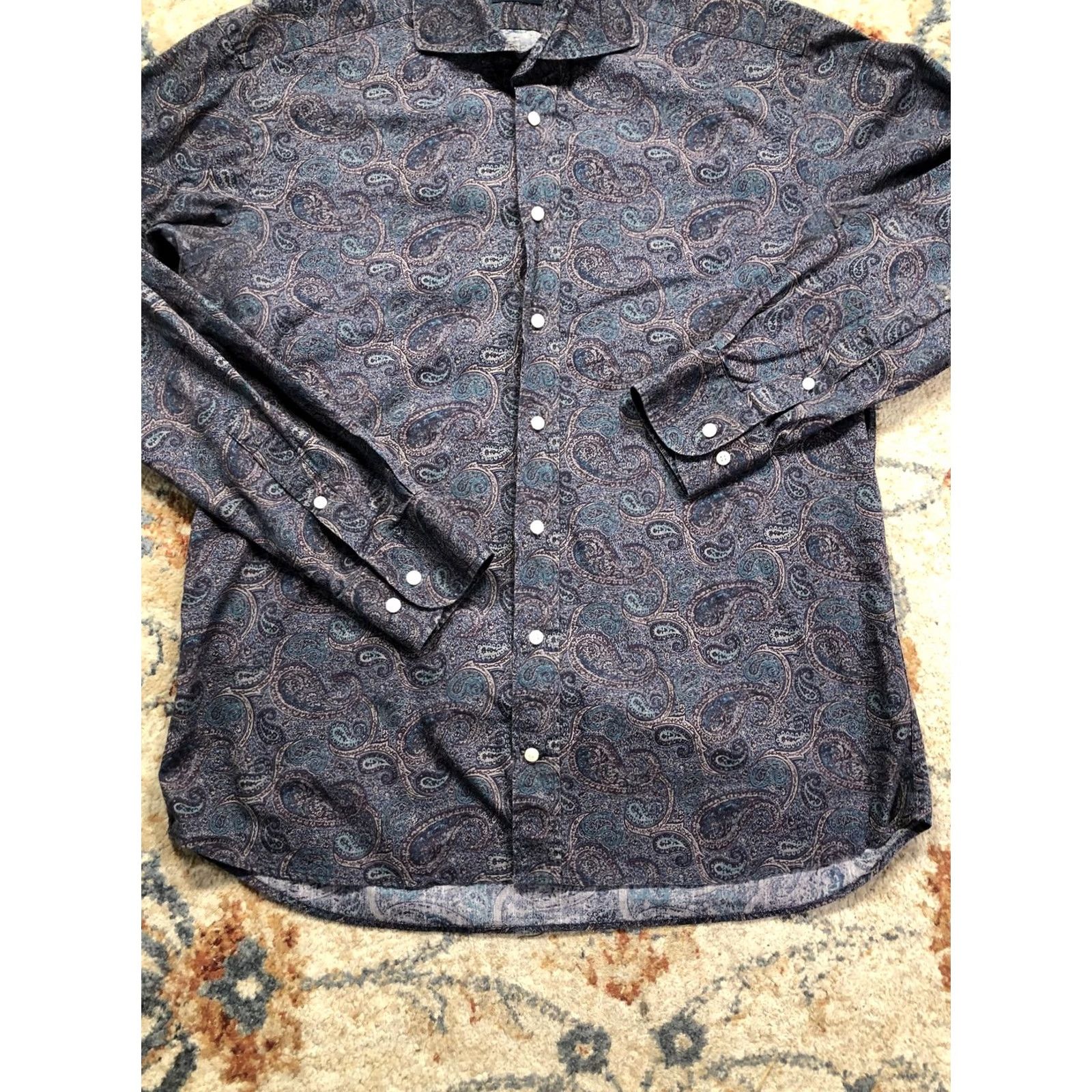 Suitsupply Suitsupply Shirt Mens Large Blue Paisley Long Sleeve Button-Up Casual Dressy Size US L / EU 52-54 / 3 - 5 Thumbnail