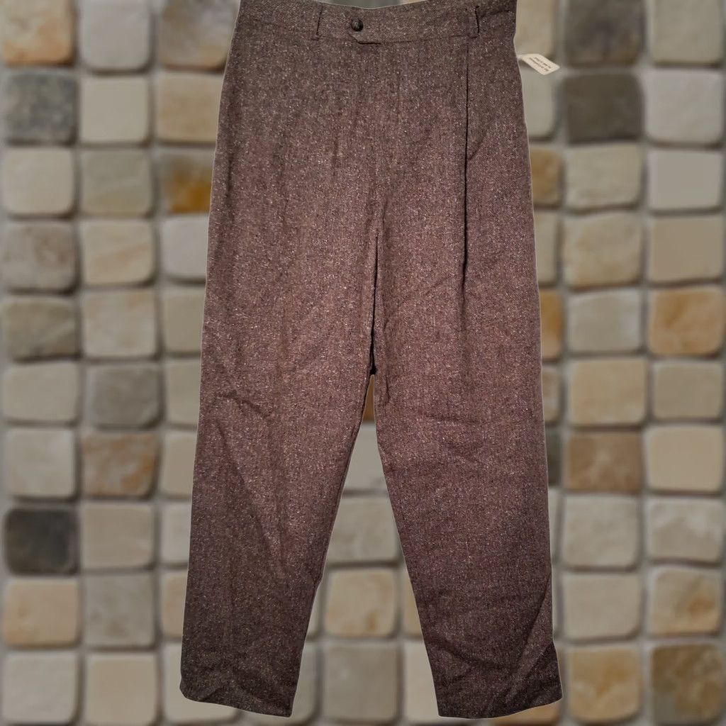 Vintage VINTAGE B. Moss Pants 12 Petite Brown Wool Blend Tweed NEW Pleated Lined Size 34" / US 12 / IT 48 - 1 Thumbnail