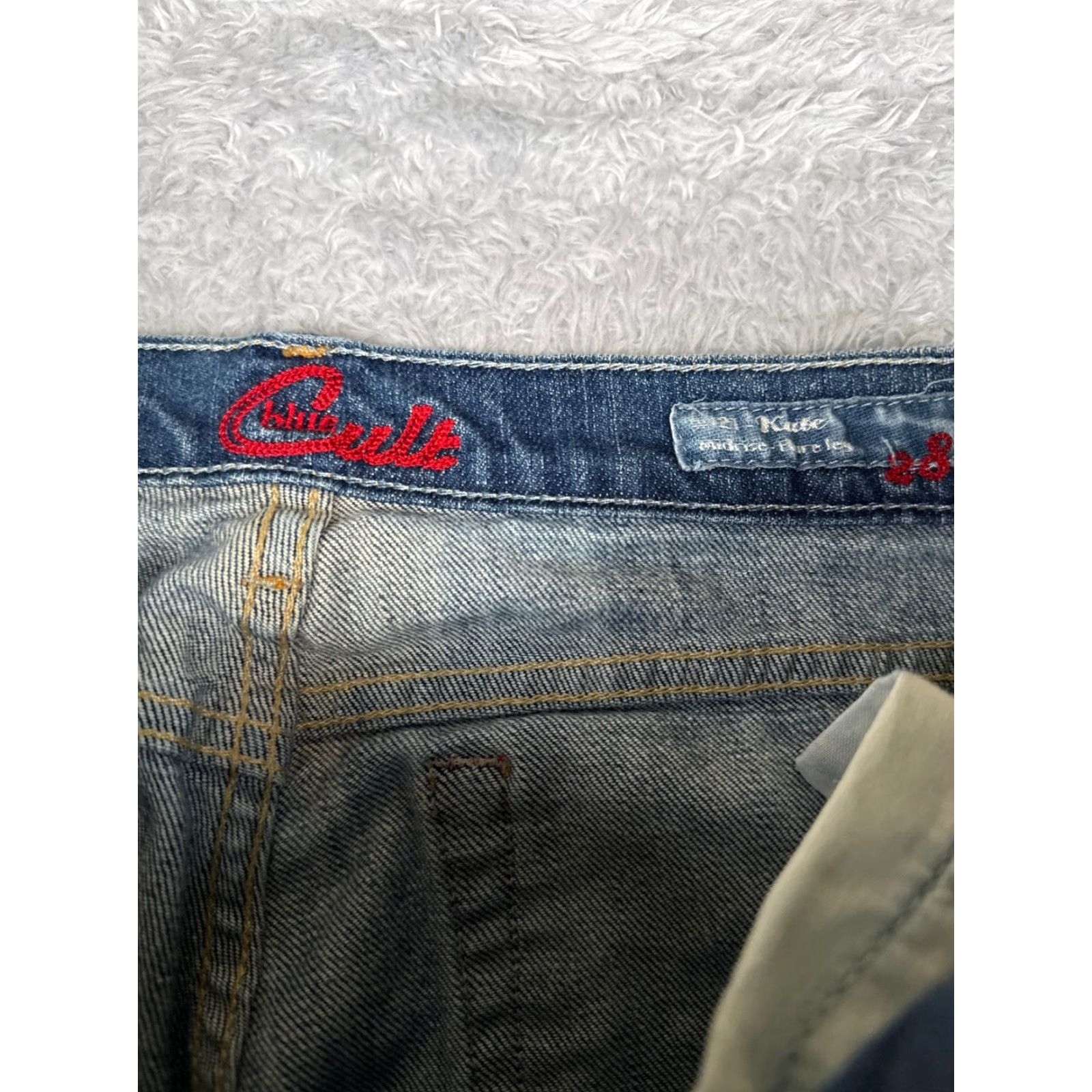 Denime Vintage Blue Cult Women's Flared Jeans 28 Blue Denim 30x31 Distressed Low Rise Size 28" / US 6 / IT 42 - 6 Thumbnail