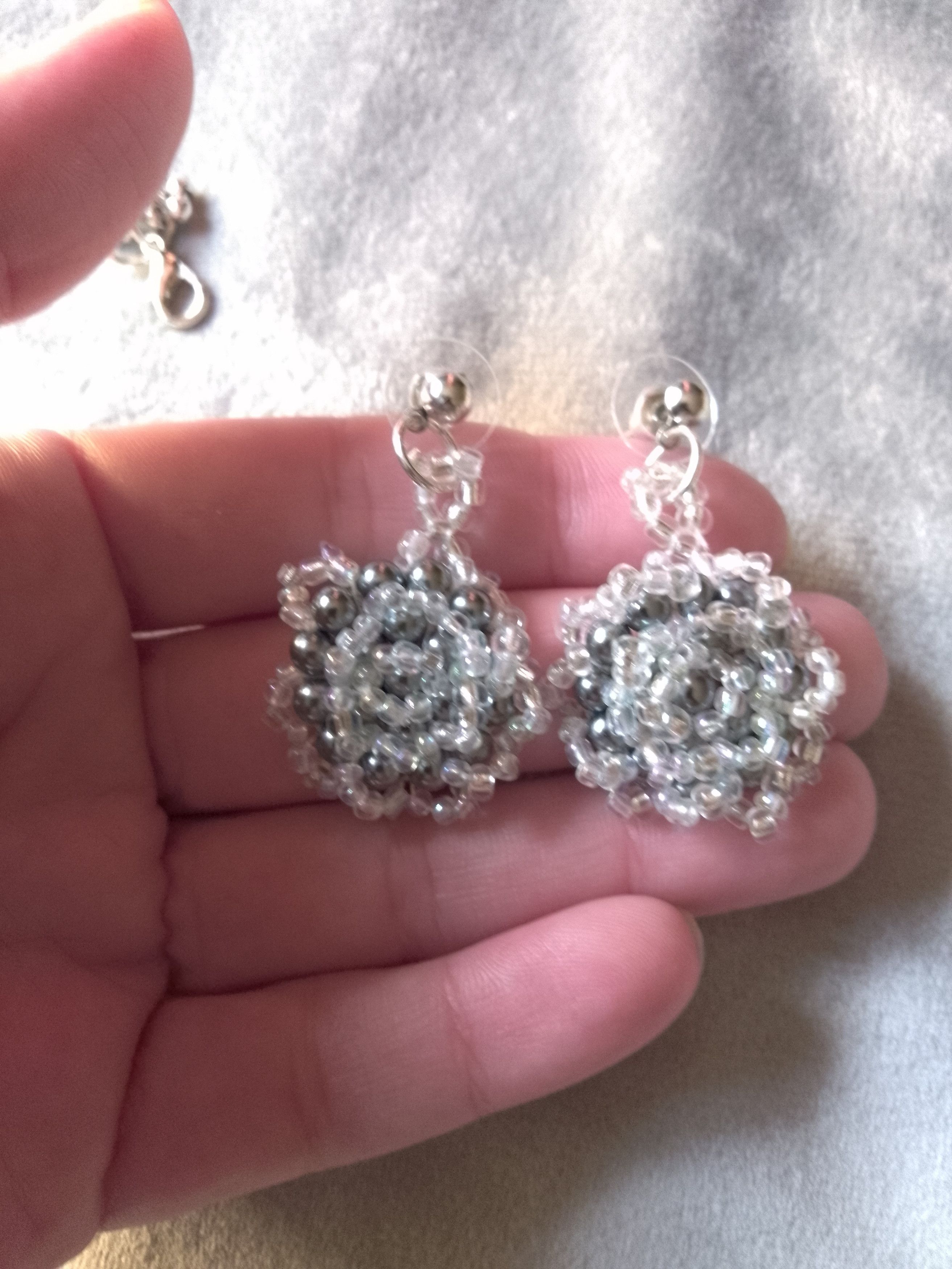 Handmade Necklace rose pendant earrings. Gray,silver. Elegant Size ONE SIZE - 2 Thumbnail