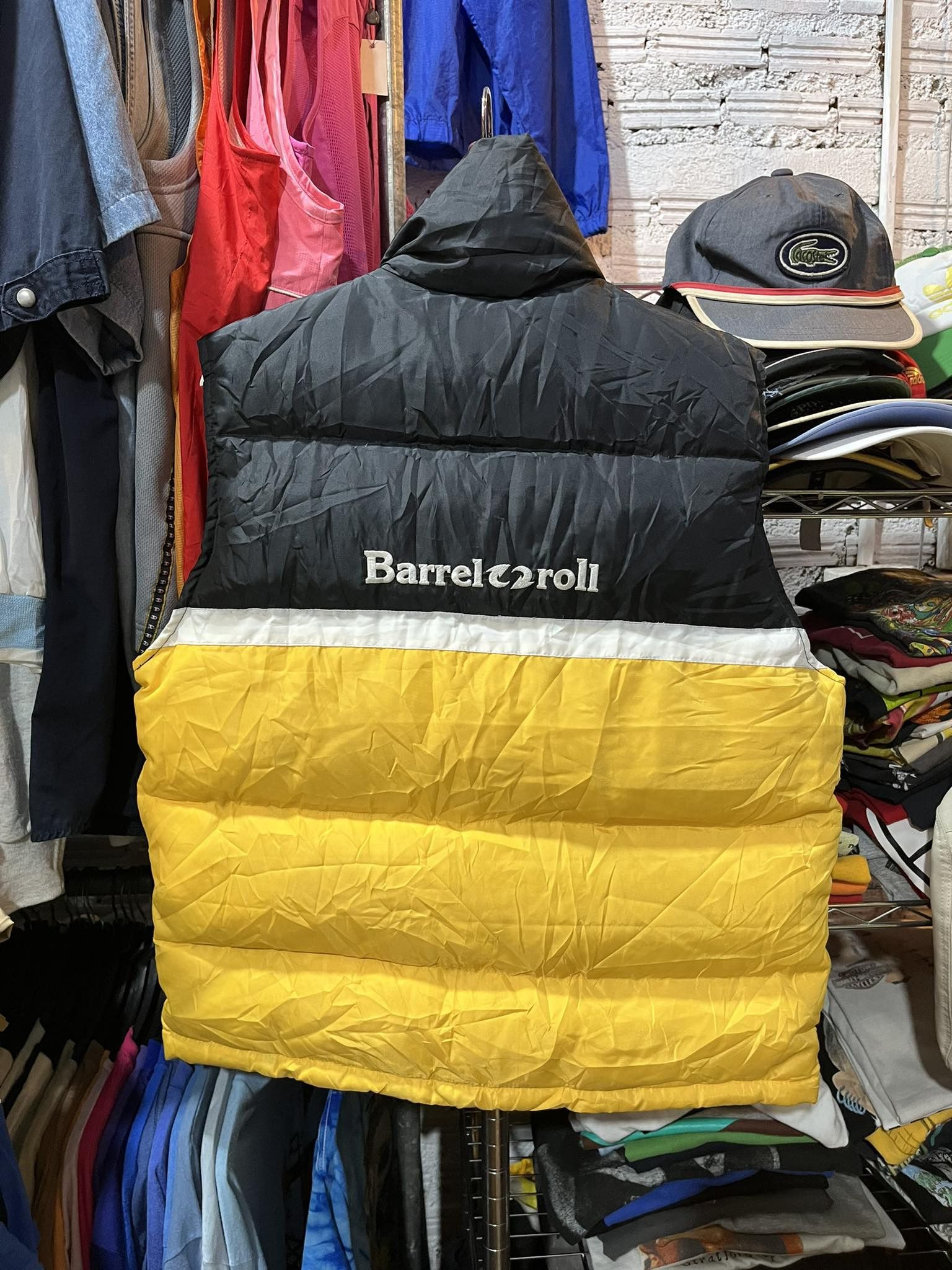 image of Skategang x Vintage Barrel Roll Skateboard Puffer Vest Logo 90's in Black Yellow, Men's (Size Large