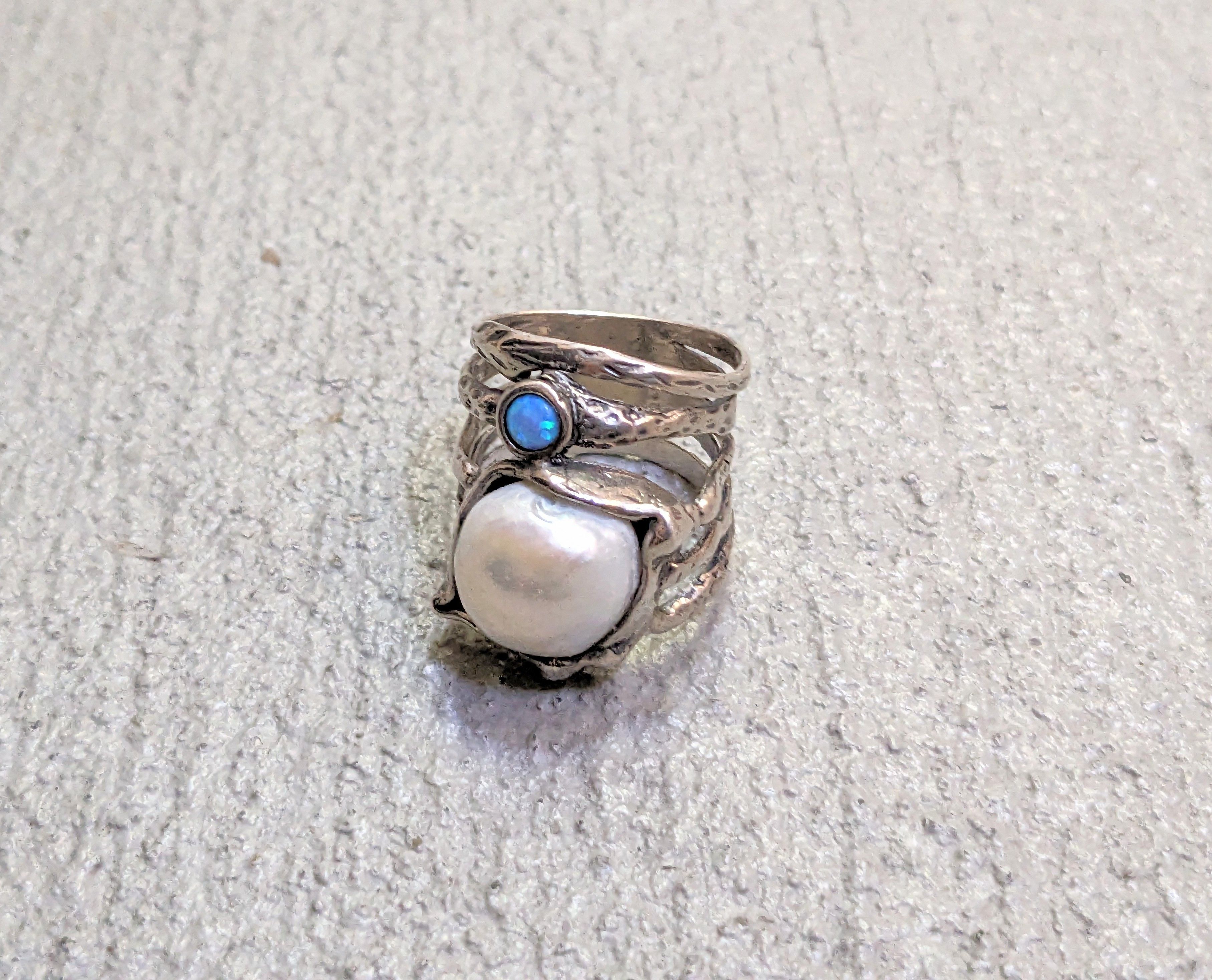 Avant Garde x Jewelry Sterling Silver Ring Size 8.25 Mother Of Pearl Opal Modern, Men's