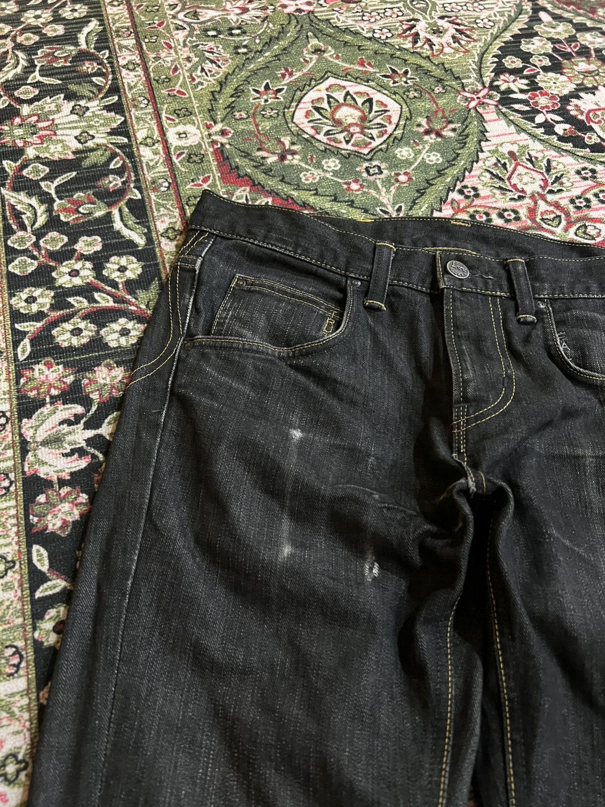 Japanese Brand Vintage 90’s style Lee Rider Super Black Distress Jeans Size US 33 - 5 Thumbnail