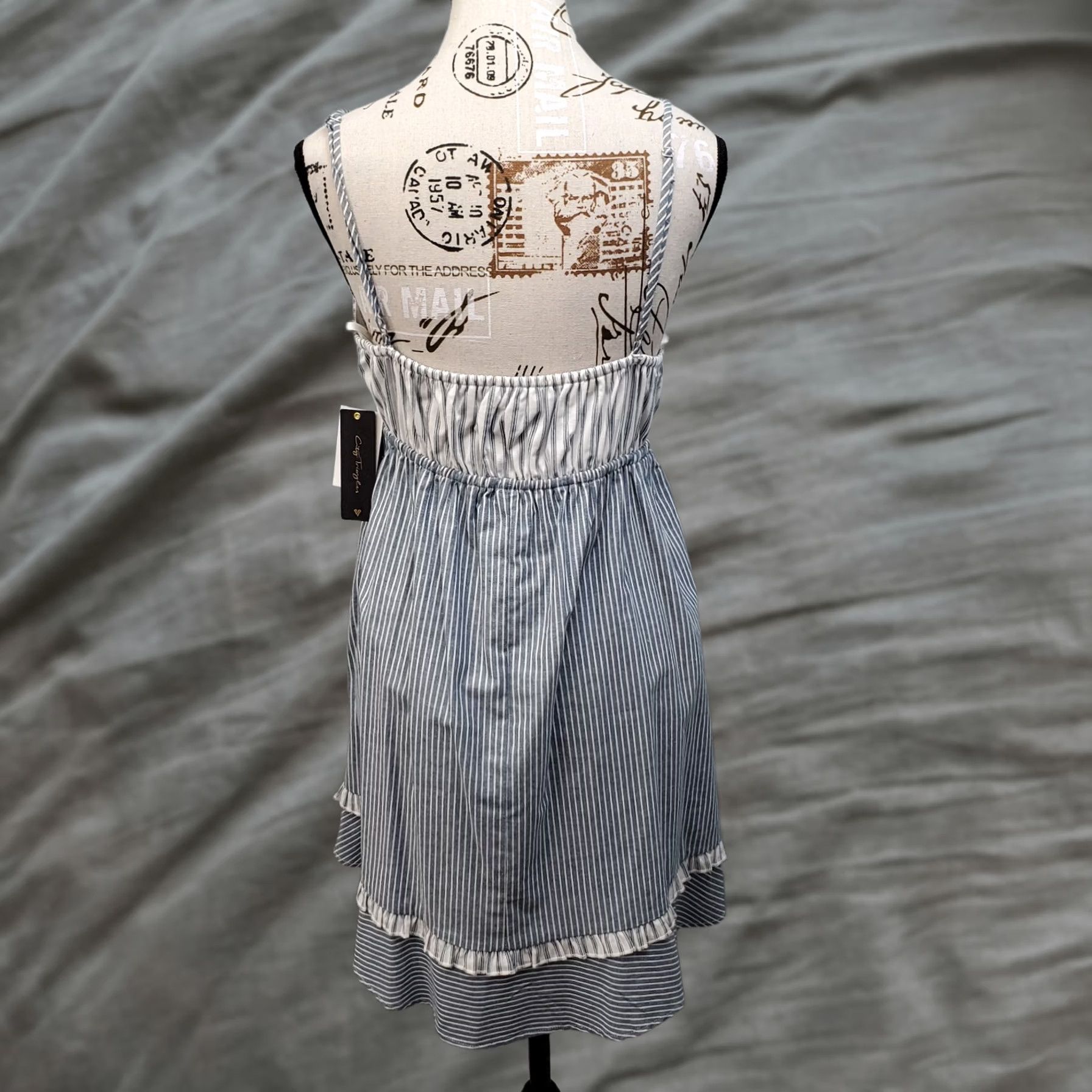 Vintage City Triangles Aruba Mini Dress Womens XL Blue White Striped Spaghetti Straps Size XL / US 12-14 / IT 48-50 - 1 Thumbnail