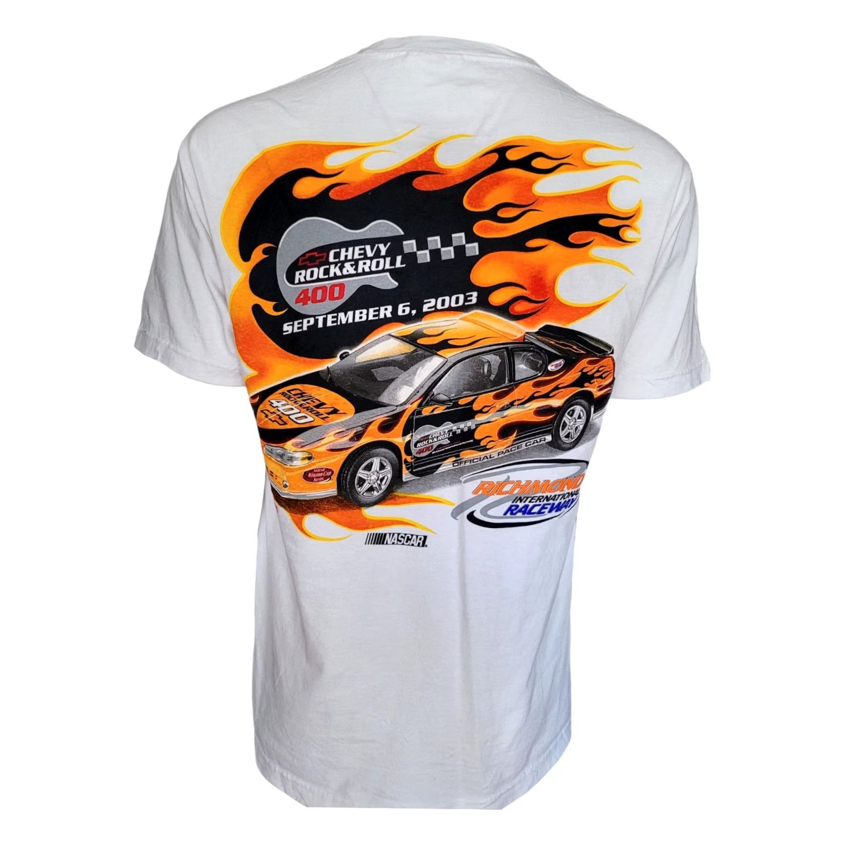NASCAR VINTAGE ISC Motorsports Chevy Rock & Roll 400 T-Shirt Large White Flames NASCAR Racing 2003 Men's Size US L / EU 52-54 / 3 - 3 Thumbnail