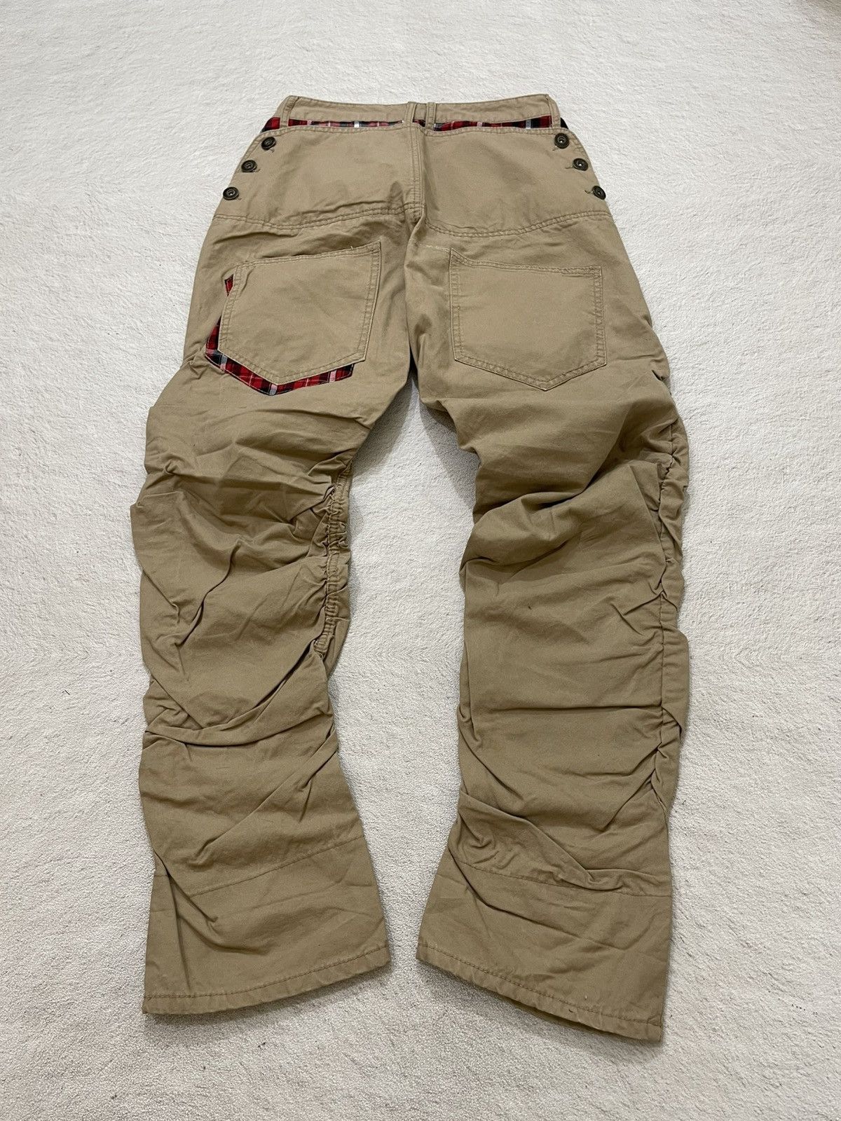 Japanese Brand 2000s Sorridere Gear Workwear Pants Khaki with Plaid Lining Size US 27 - 8 Thumbnail