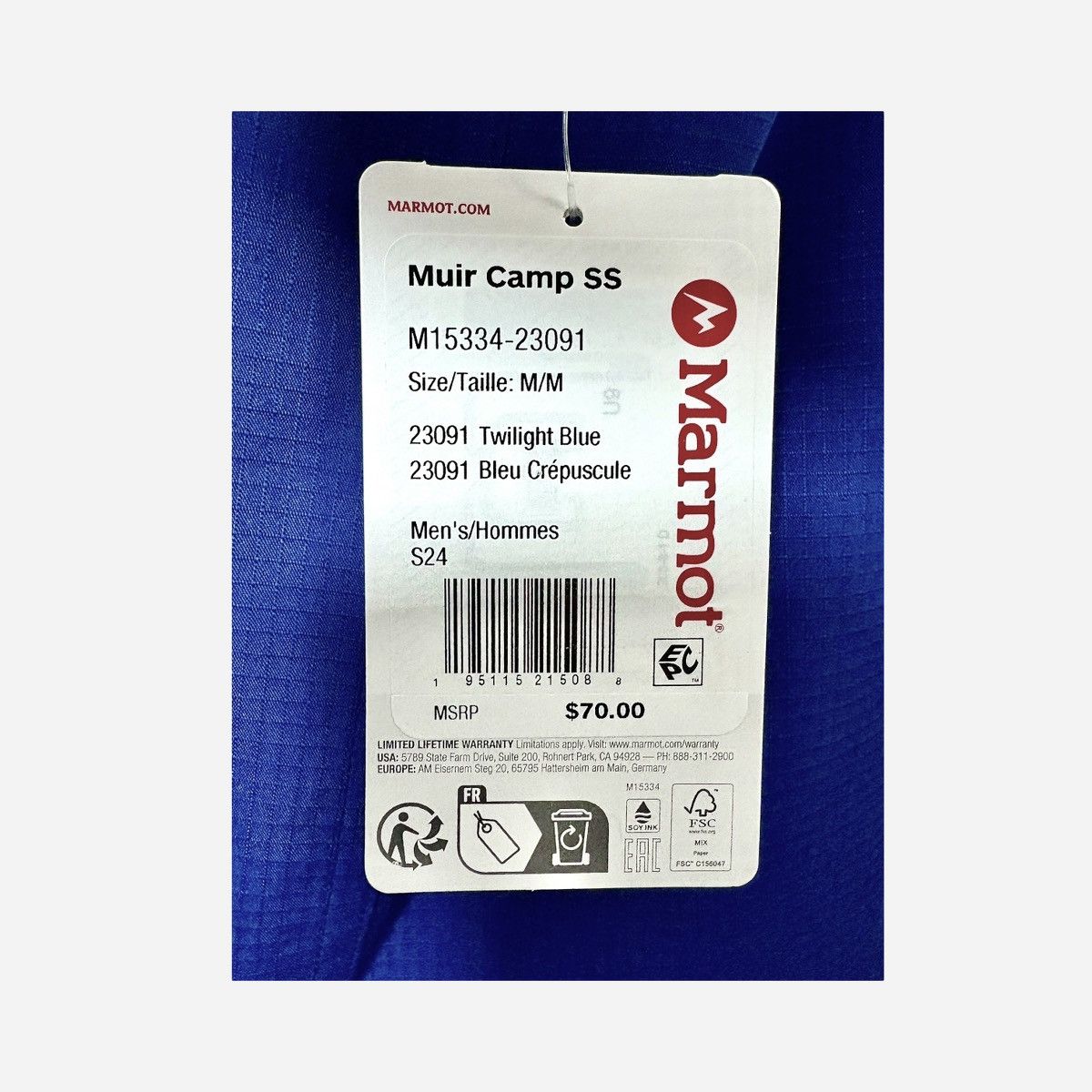 Marmot Marmot Men’s Muir Blue Camp Short Sleeve Shirt Sz M Size US M / EU 48-50 / 2 - 11 Thumbnail
