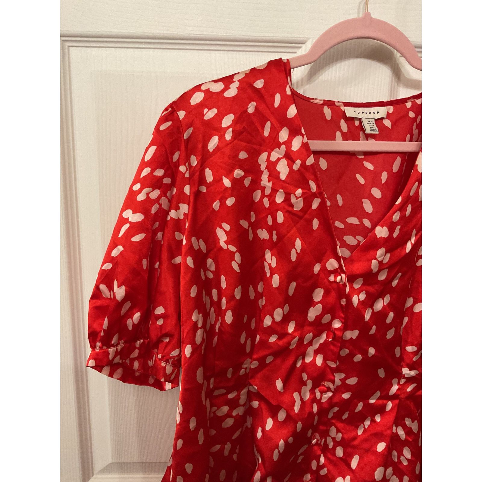 Topshop Topshop Dalmation Print Red Satin Pleated Blouse, 12 Size XL / US 12-14 / IT 48-50 - 5 Thumbnail