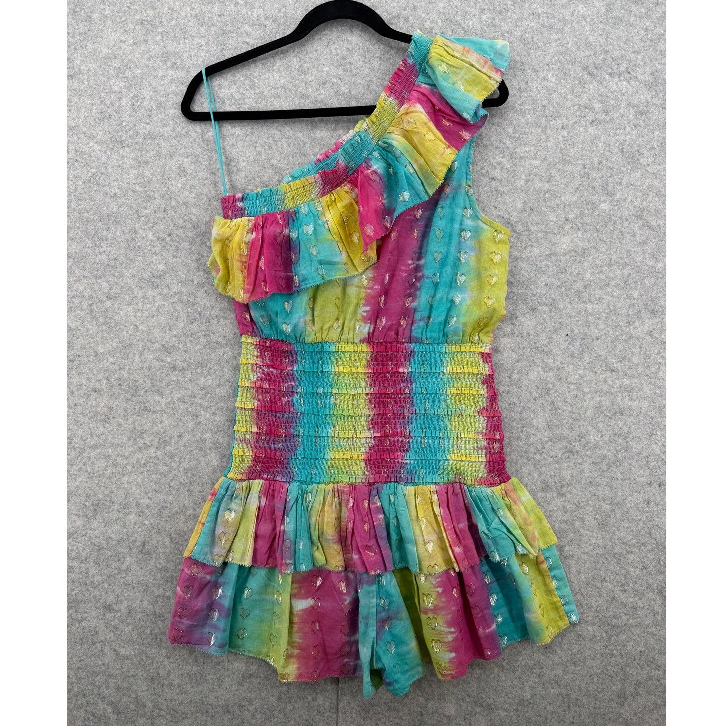 Saylor NWT Saylor Dorit Rainbow Tie Dye One Shoulder Ruffled Romper Size 30" / US 8 / IT 44 - 2 Thumbnail