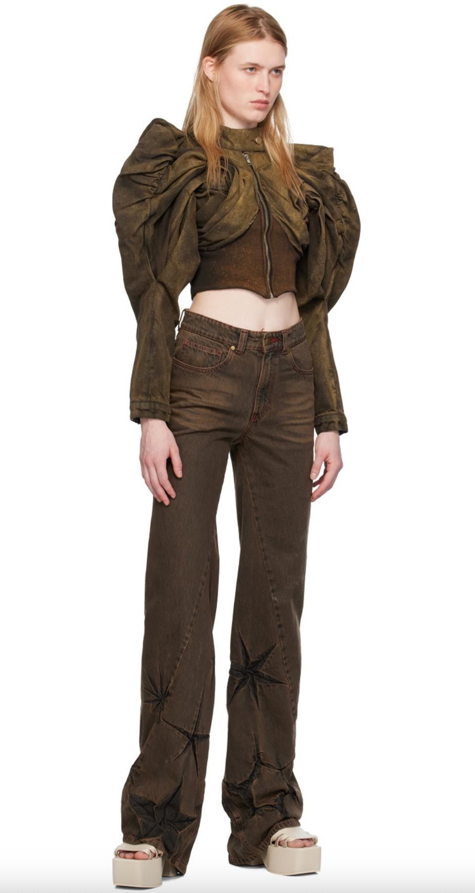 SSENSE Masha Popova RUNWAY Washed Brown Boyfriend Rust Jeans Size US 31 - 16 Thumbnail