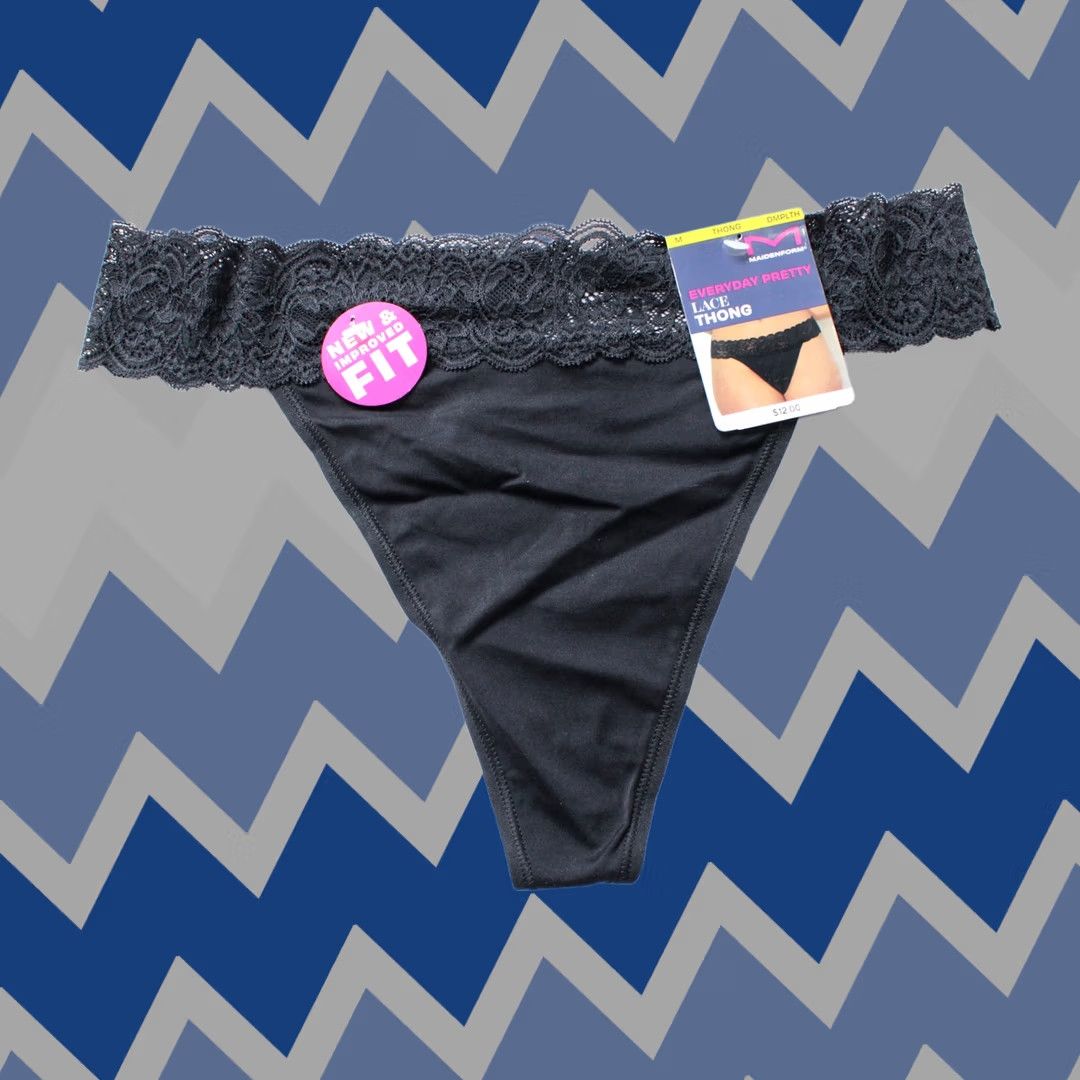 Vintage Maidenform Women's Lightweight Microfiber Lace Thong DH3 Black Medium Size ONE SIZE - 1 Thumbnail