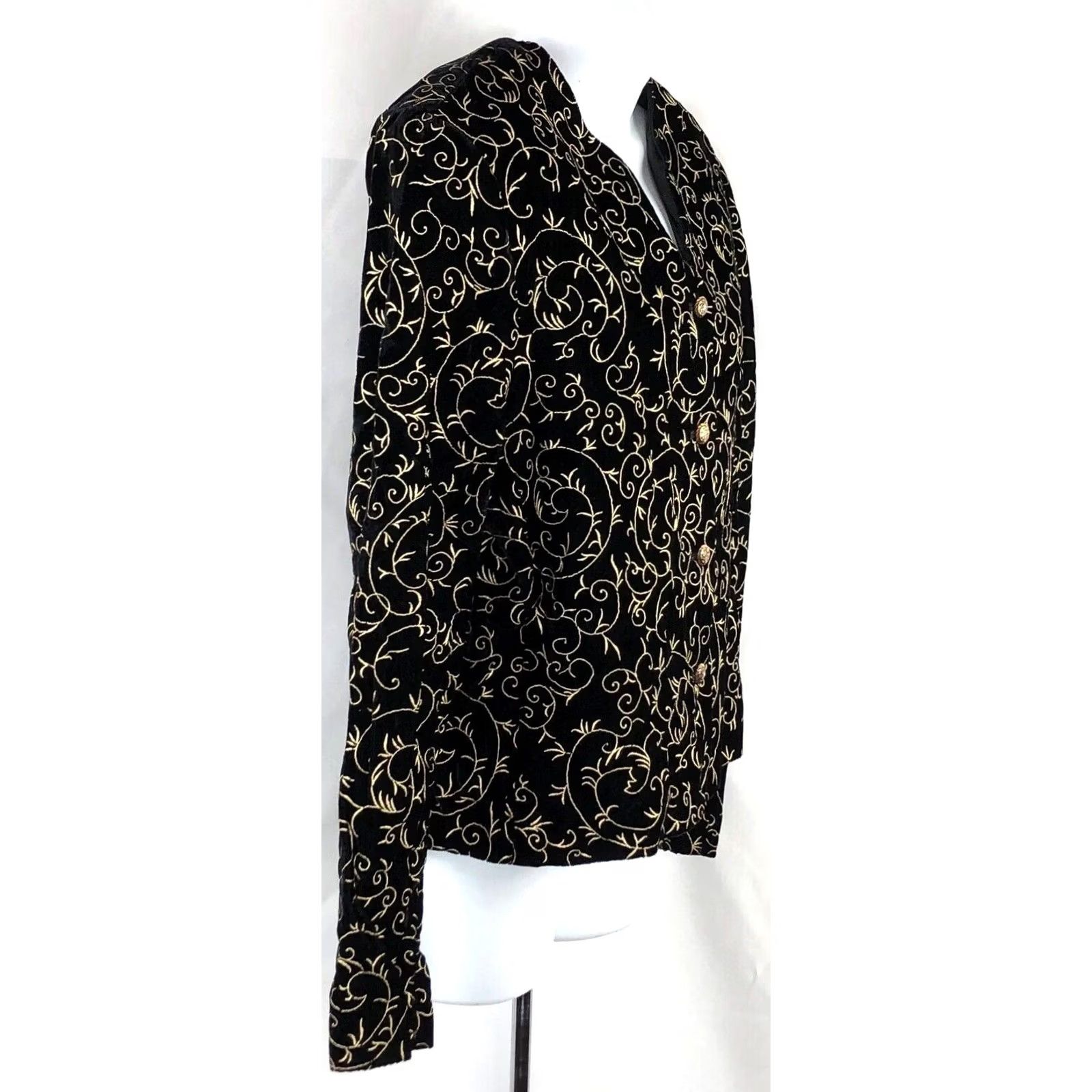 Vintage Norton McNaughton Jacket Womens 12 Black Velvet Blazer Gold BIK Embroidered Jewel Button Size XL / US 12-14 / IT 48-50 - 3 Thumbnail