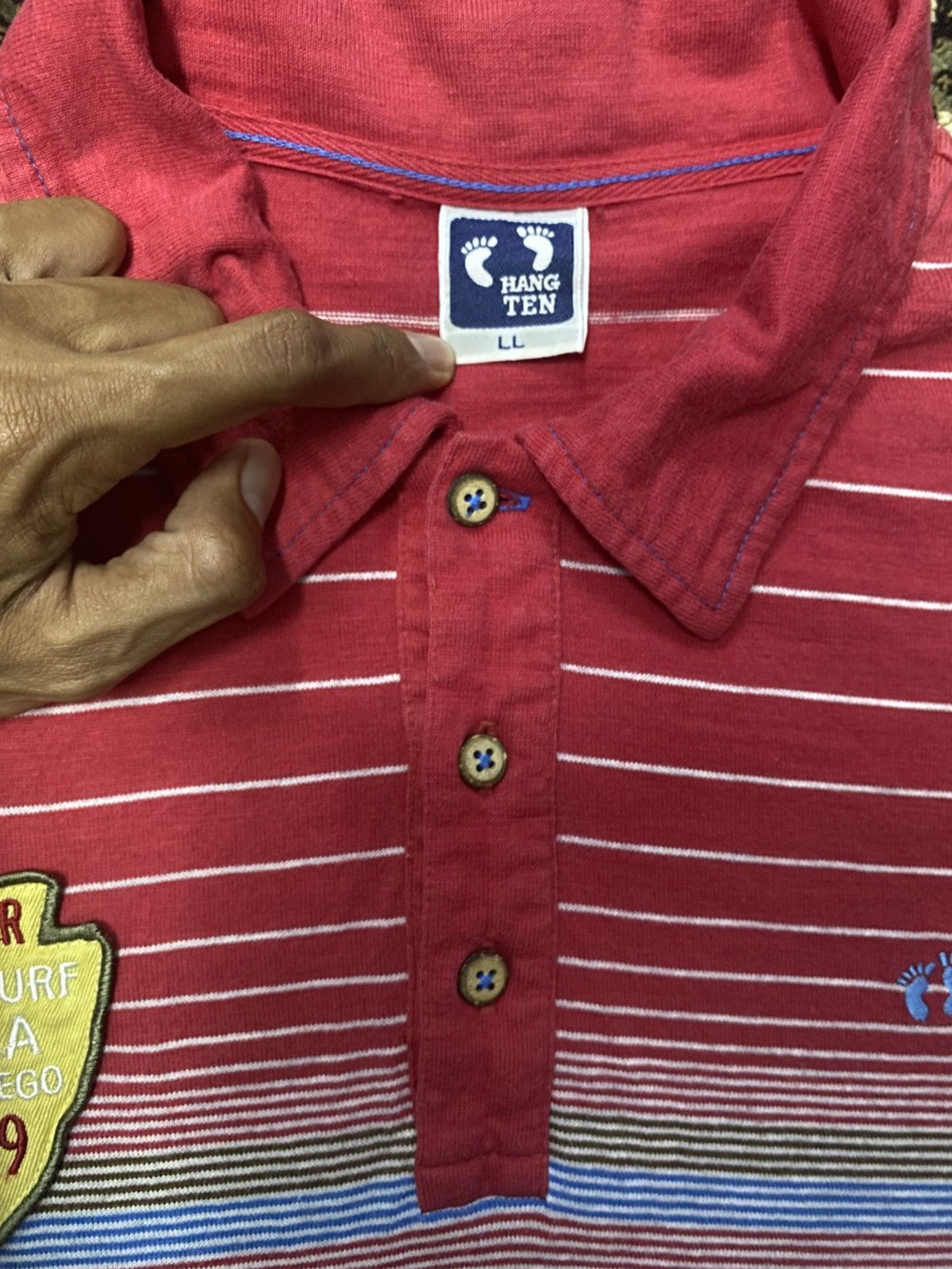 Hang Ten × Vintage Vintage Hang Ten Polo Shirt Blue Label Tag Wooden Button Size US L / EU 52-54 / 3 - 5 Thumbnail