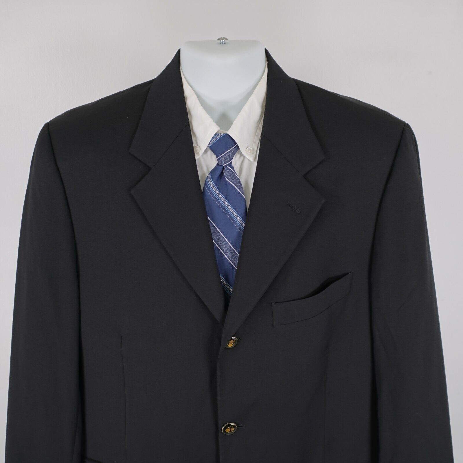 Designer Baroni Comero Super 120s Wool Black 3 Gold / Black Button Bl Size 42R - 1 Thumbnail