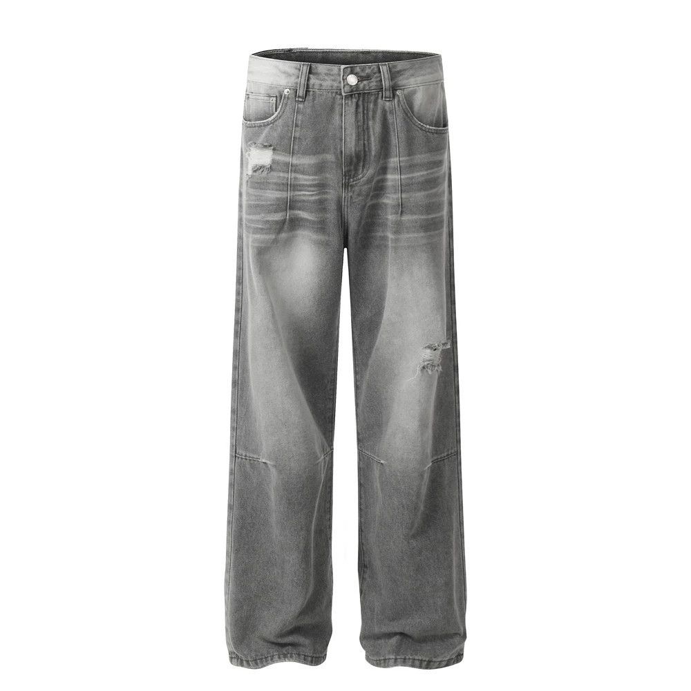 Jean Men's punk distressed loose washed gradient straight jeans Size US 32 / EU 48 - 1 Thumbnail