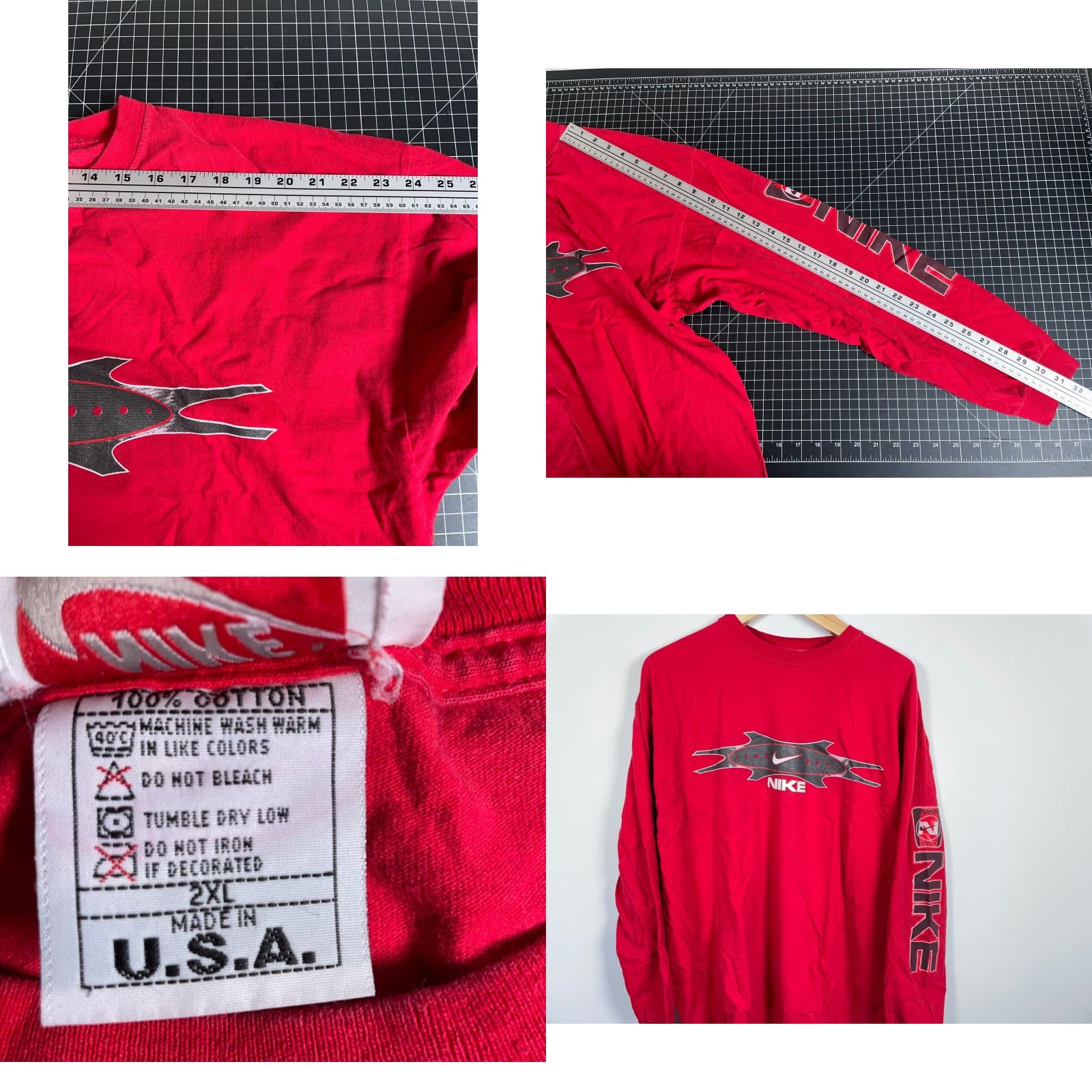 Nike VINTAGE Nike Long Sleeve T-Shirt Mens 2XL Red Graphic USA Made 1990s 90s Hipster Retro Cotton Jersey Shirt Men Size US XXL / EU 58 / 5 - 8 Thumbnail