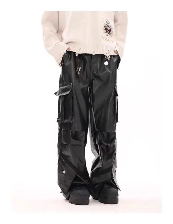Japanese Brand Vintage Street Punk Pleated Multi-Pocket Leather Pants Size US 32 / EU 48 - 2 Thumbnail