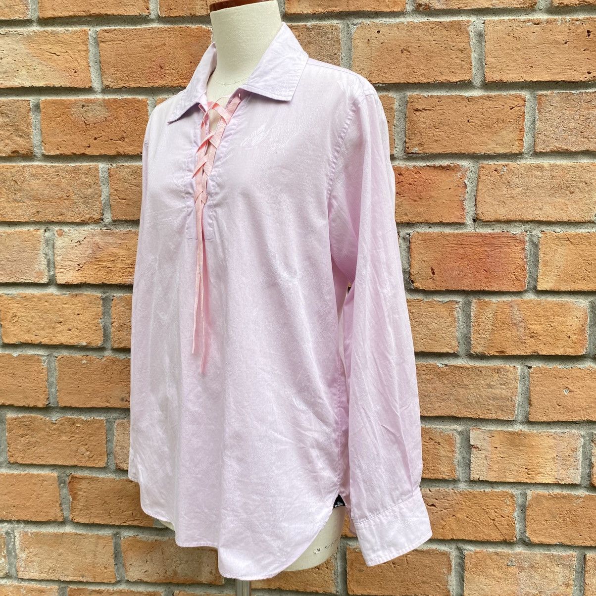 Lanvin LANVIN Pink Lace-Up Collar Shirt Size L / US 10 / IT 46 - 3 Thumbnail