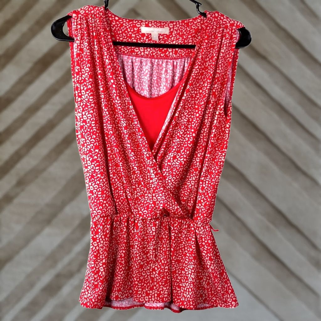 Banana Republic Banana Republic Womens Blouse Red Tan Short Sleeve Wrap Stretch Small Blouse Size S / US 4 / IT 40 - 1 Thumbnail