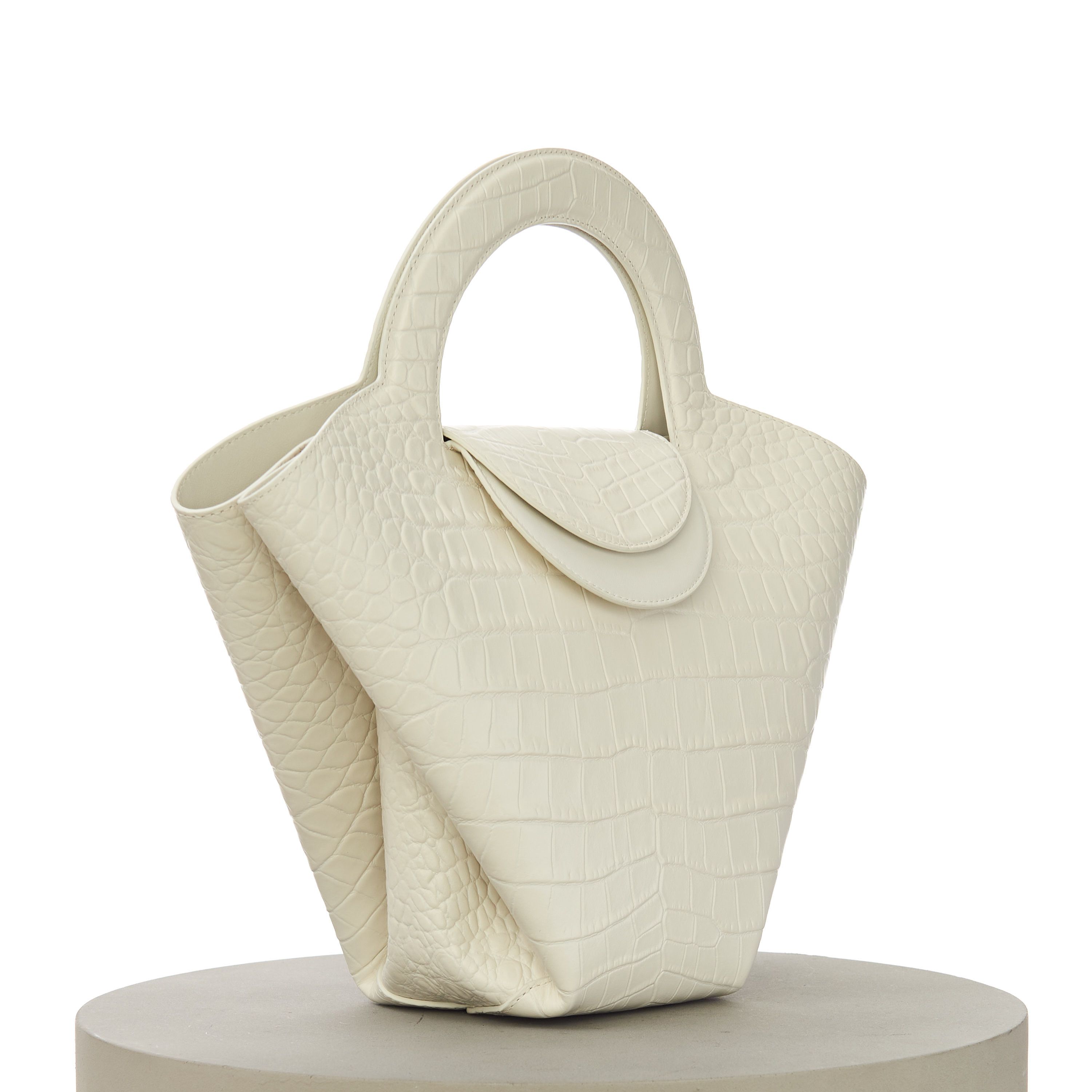 Bottega Veneta DOLL Small Top Handle Tote Bag In White Embossed Leather Size ONE SIZE - 8 Thumbnail