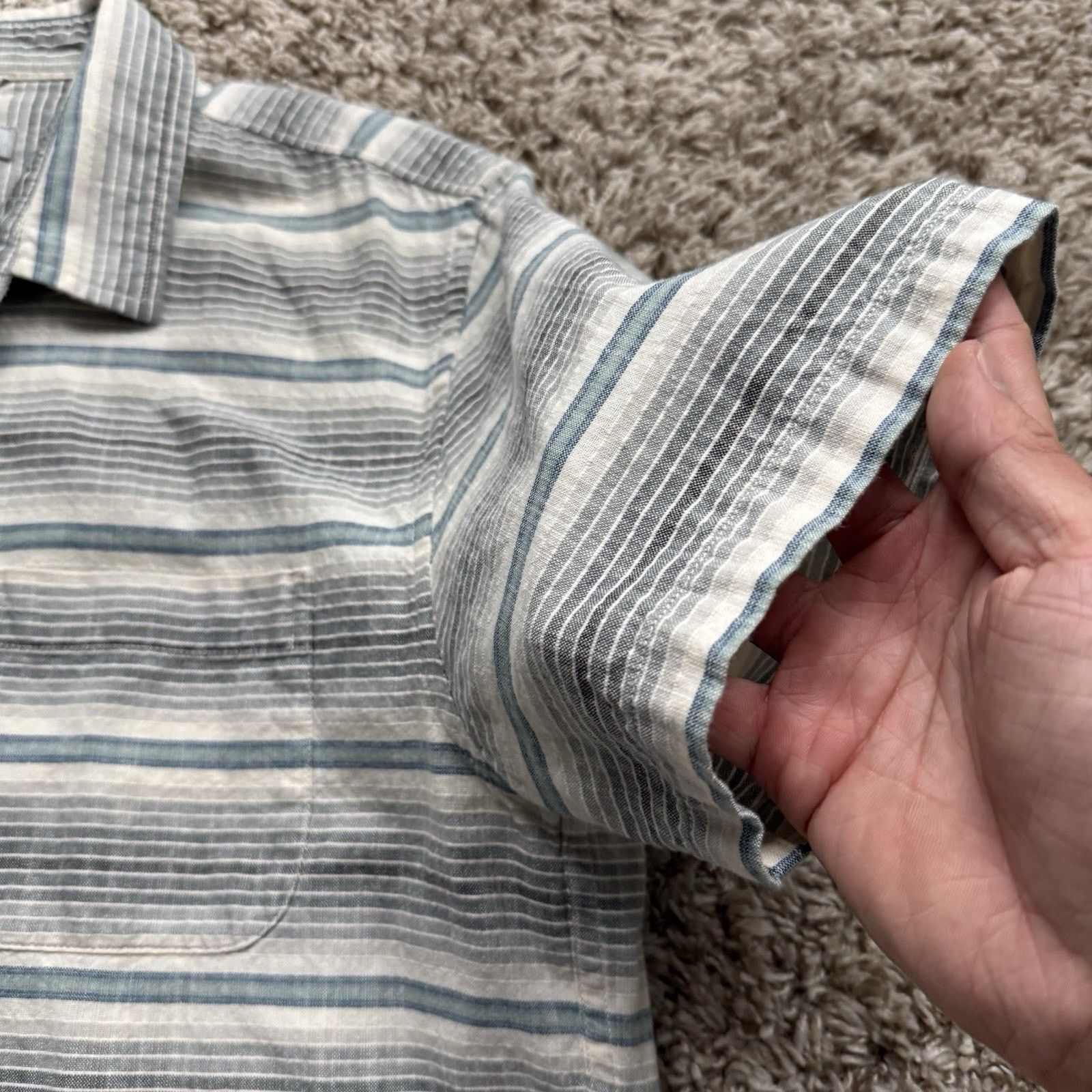 Outerknown Outerknown S.E.A. Shirt Button Up Striped Blue White Cotton Size US M / EU 48-50 / 2 - 3 Thumbnail
