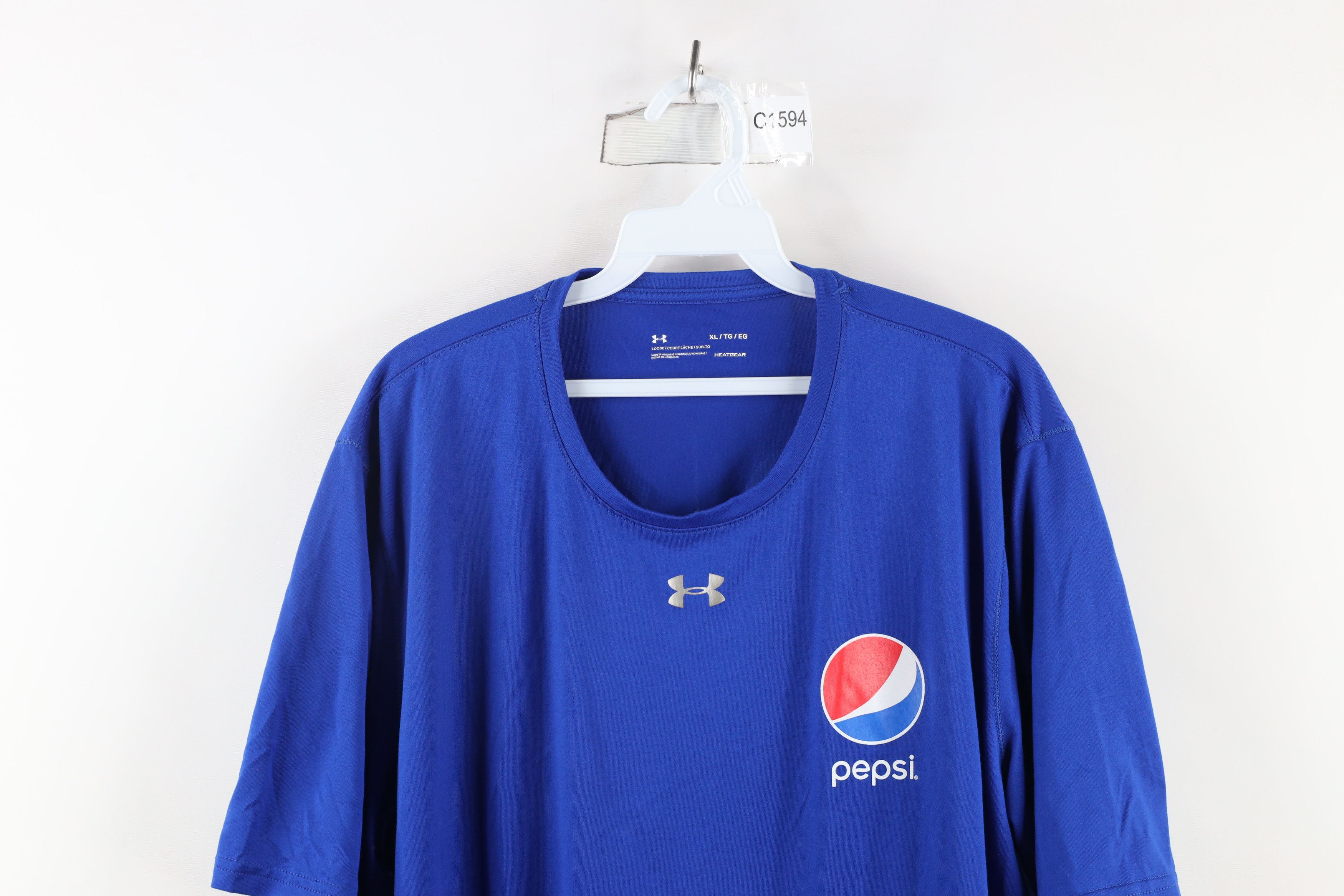 Under Armour × Vintage Under Armour Out HeatGear Pepsi Co Short Sleeve T-Shirt Blue Size US XL / EU 56 / 4 - 2 Thumbnail