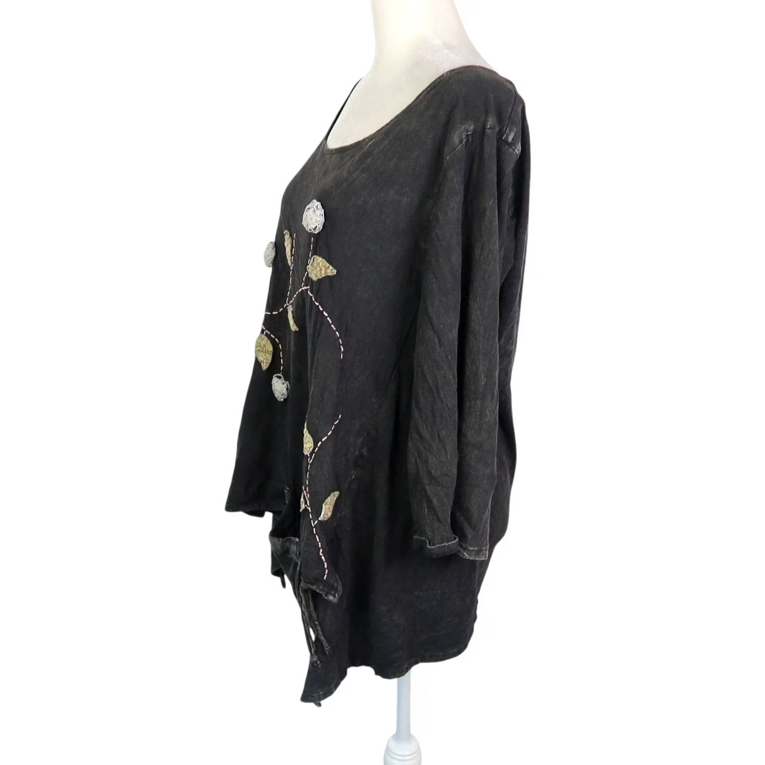 Vintage VINTAGE 90s Black Leaf Embroidered Asymmetrical Long Sleeve Top M Size L / US 10 / IT 46 - 3 Thumbnail