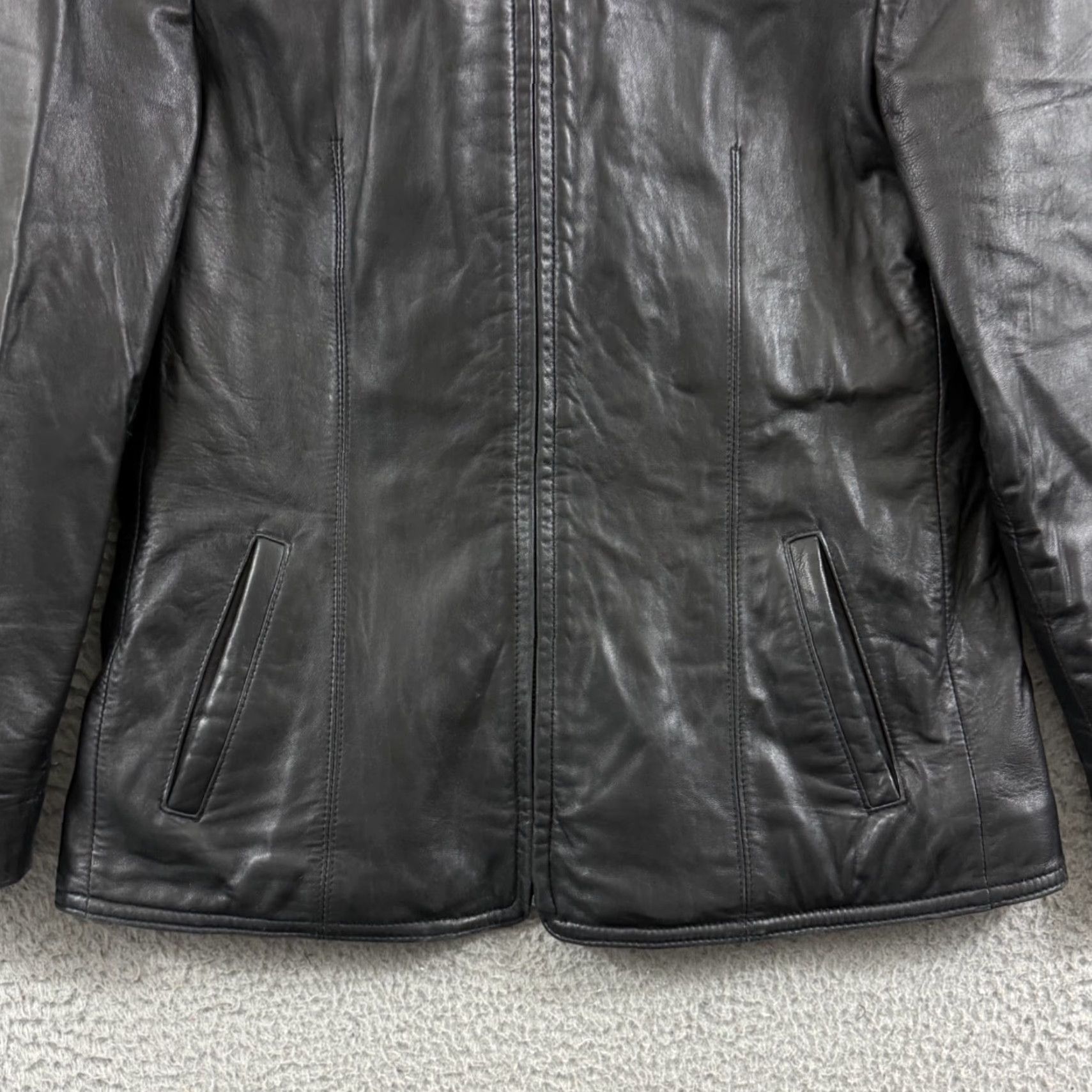 Skin VINTAGE Adler Collection Women's Small Petite Black Lamb Skin Leather Moto Biker Jacket Size S / US 4 / IT 40 - 2 Thumbnail