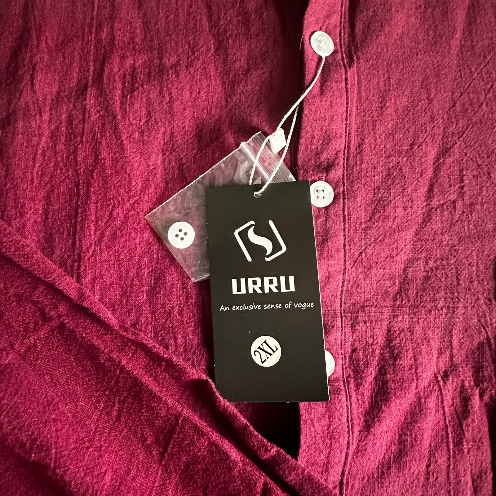 Uru Mens Long Sleeve Burgundy Henley Shirt By URRU Mandarin Coll Size US L / EU 52-54 / 3 - 10 Thumbnail