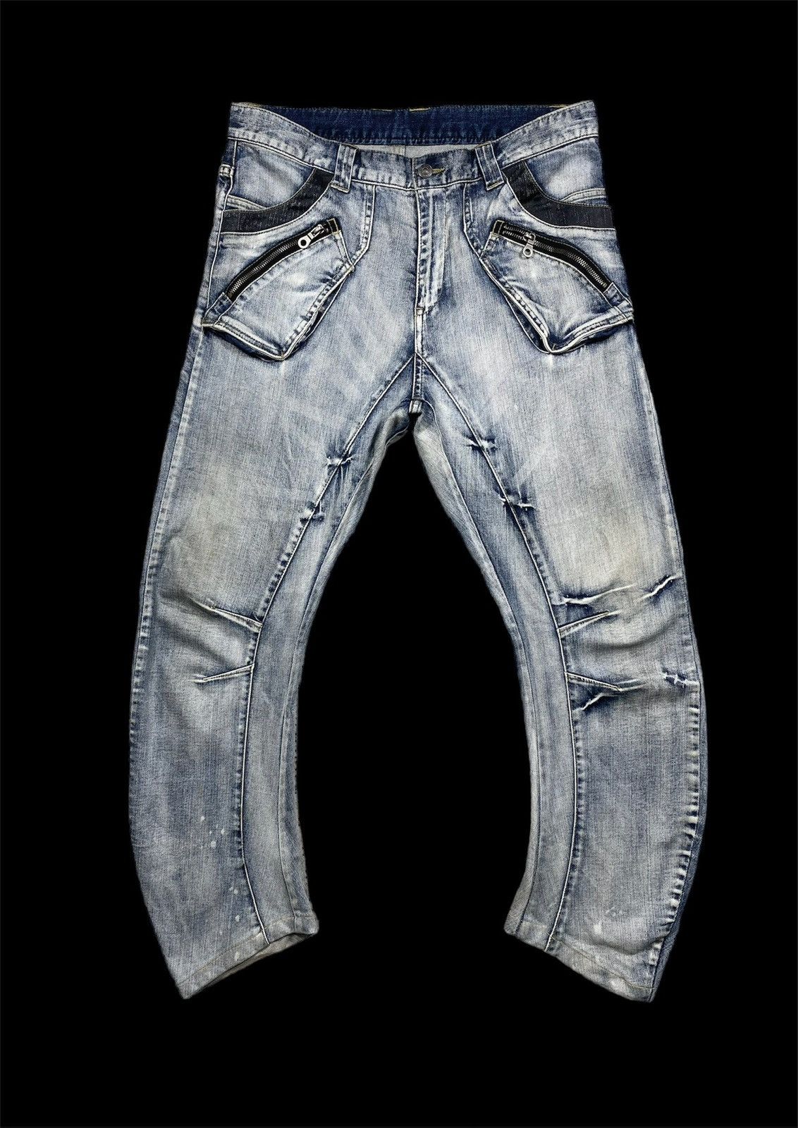 image of Biker Denim x Hysteric Glamour Extremely Aysmetrical Curves Denim By Ppfm in Faded Blue (Size 34)