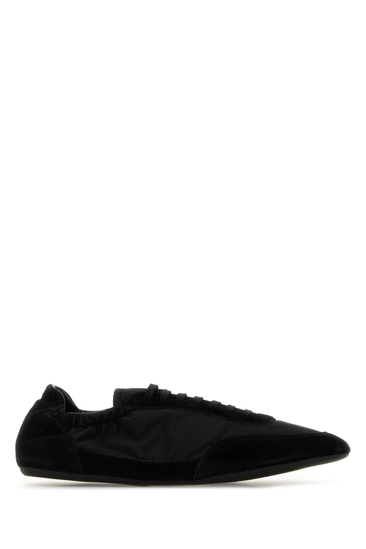 Black Nylon And Suede Sneakers