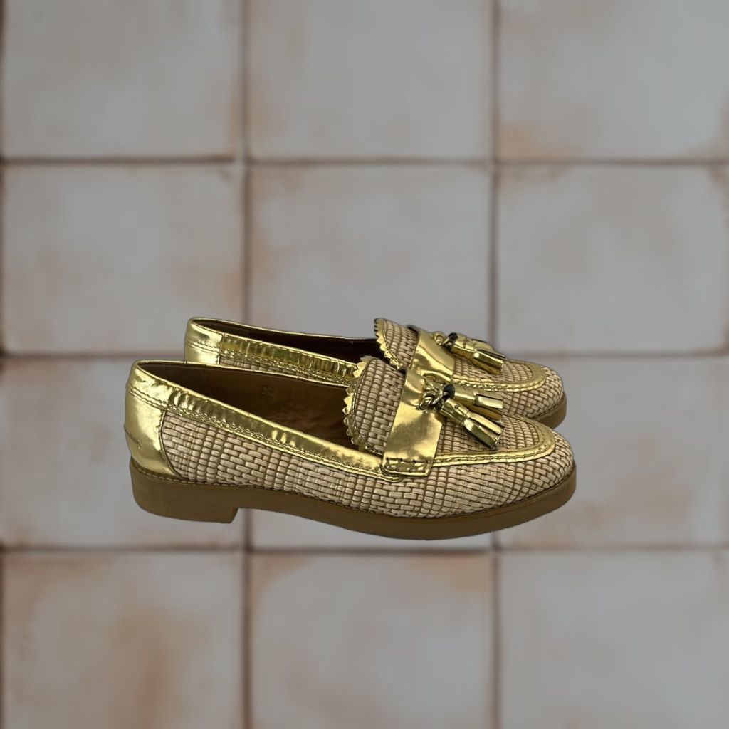VINTAGE Tory Burch Women's Casual Loafers 8M Gold Faux Straw
