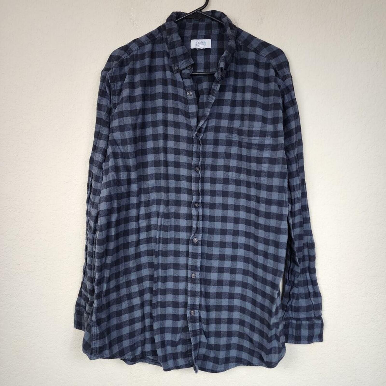 Croft & Barrow 100% Cotton Black Grey Plaid Long Sleeve Shirt Top Size US XL / EU 56 / 4 - 1 Thumbnail